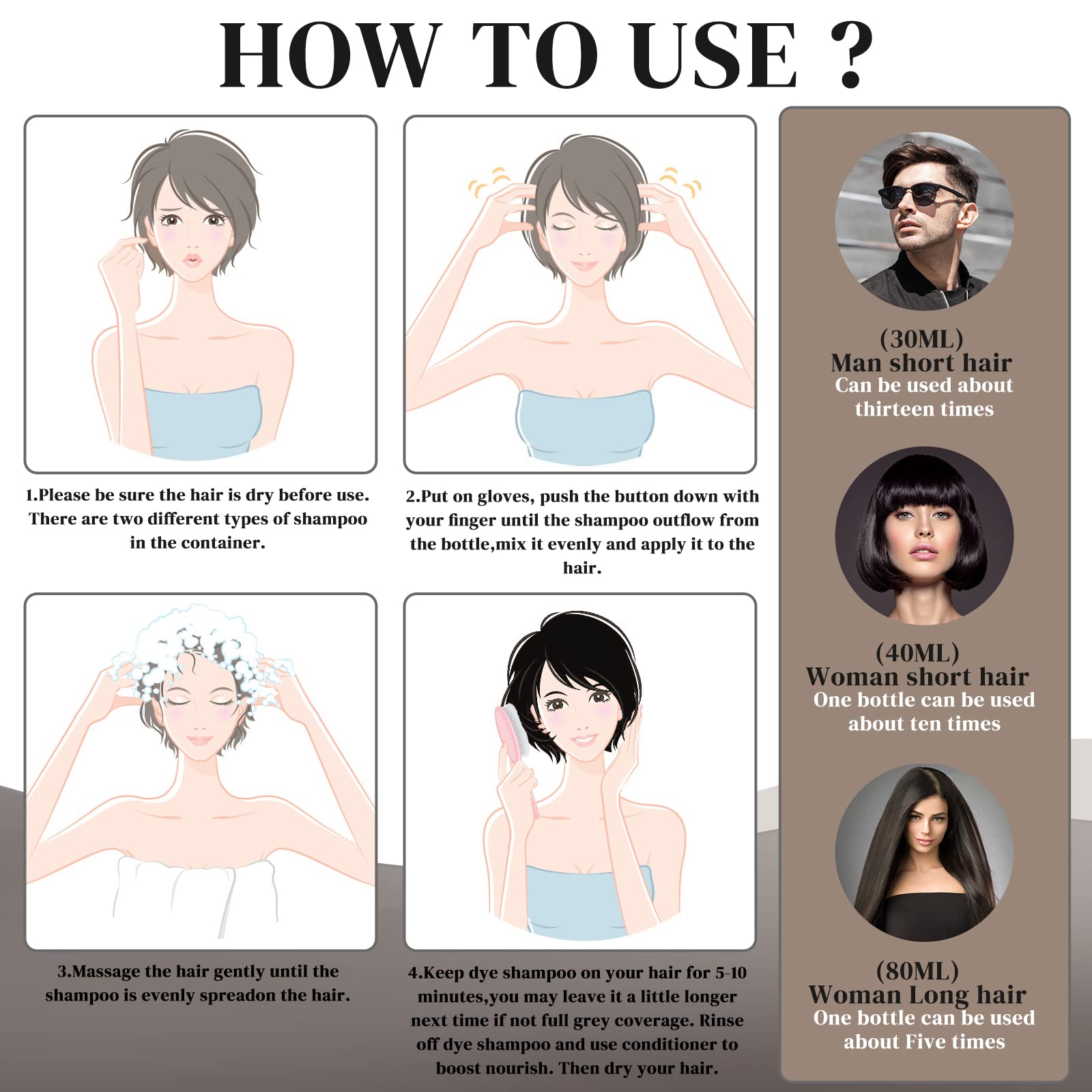 Ivnil Brown Hair Dye Shampoo Gray Hair Coverage Champu Con Tinte Para Canas Hair Color Herbal 3 in 1 Men and Women,Instant Coloring in Minutes (Brown color)