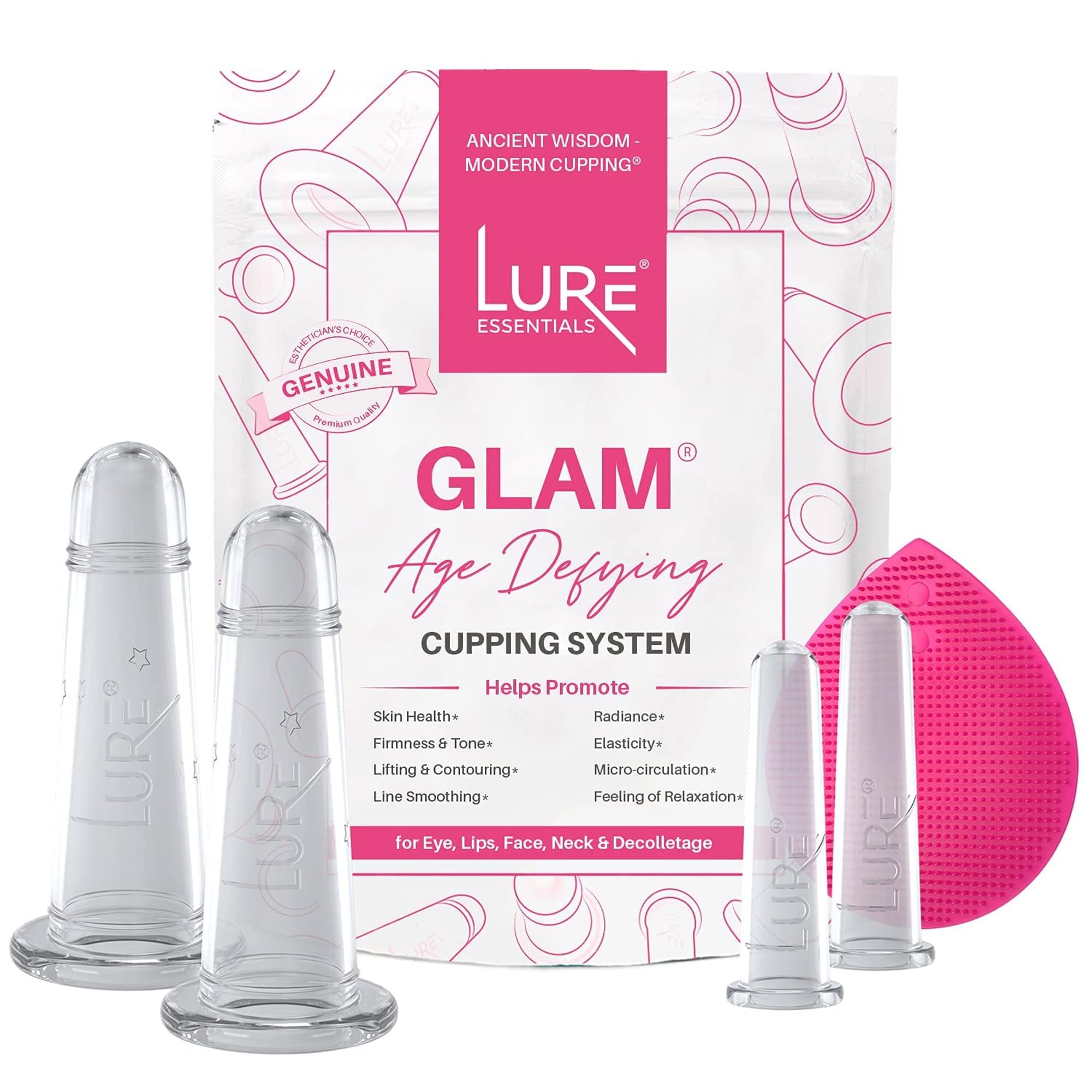 Best Face And Eye Cupping Massage Set Plus Free Brush For Face, Eye, Neck And Decollete New Original Anti Slip Design Professional Grade Anti Aging, Use With Oil Or Cream