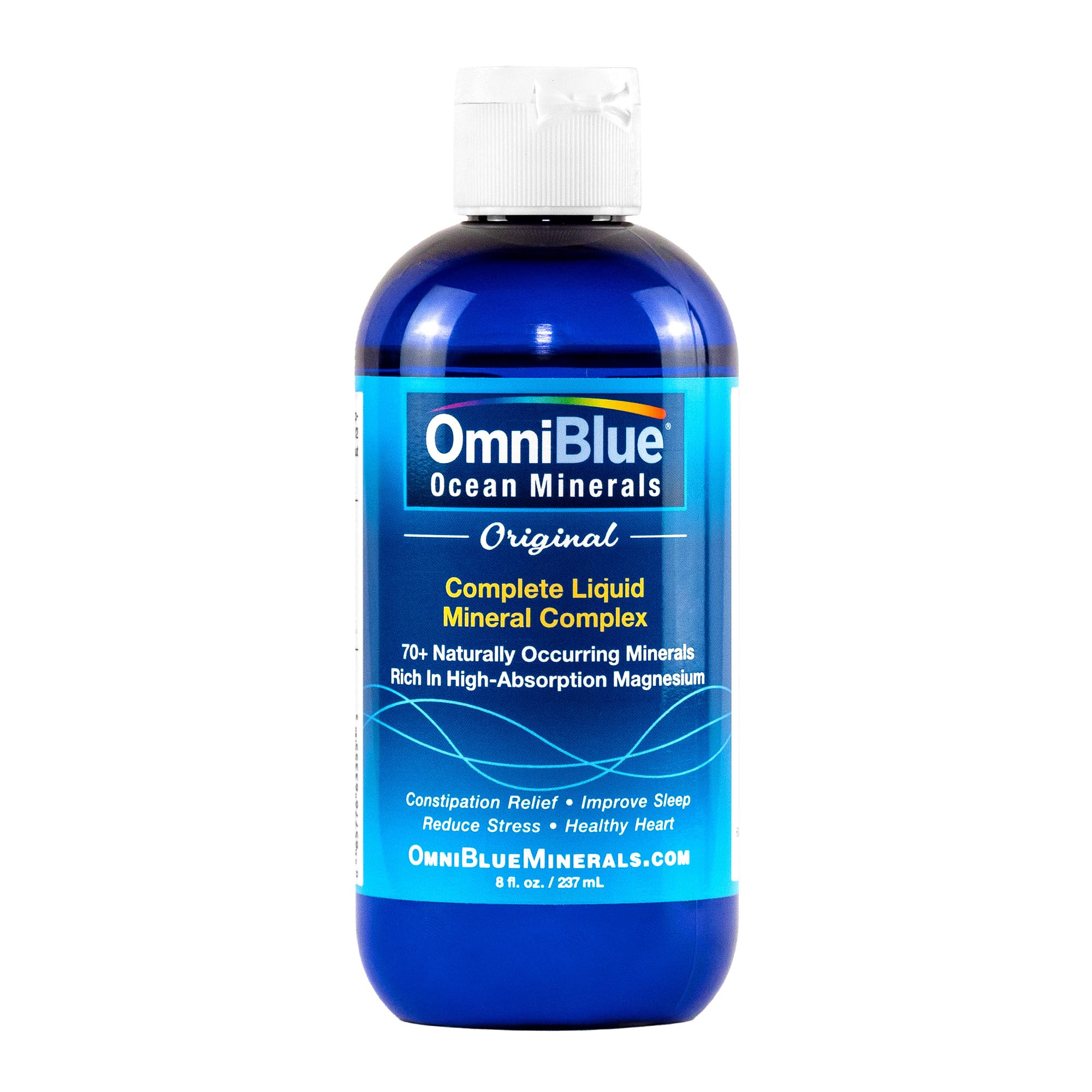 OmniBlue Ocean Minerals Liquid Magnesium (420mg) & 70+ Trace Minerals | Natural Remineralization for Muscle Wellness, Deep Sleep, Smooth Digestion, Heart Function | 8oz Bottle