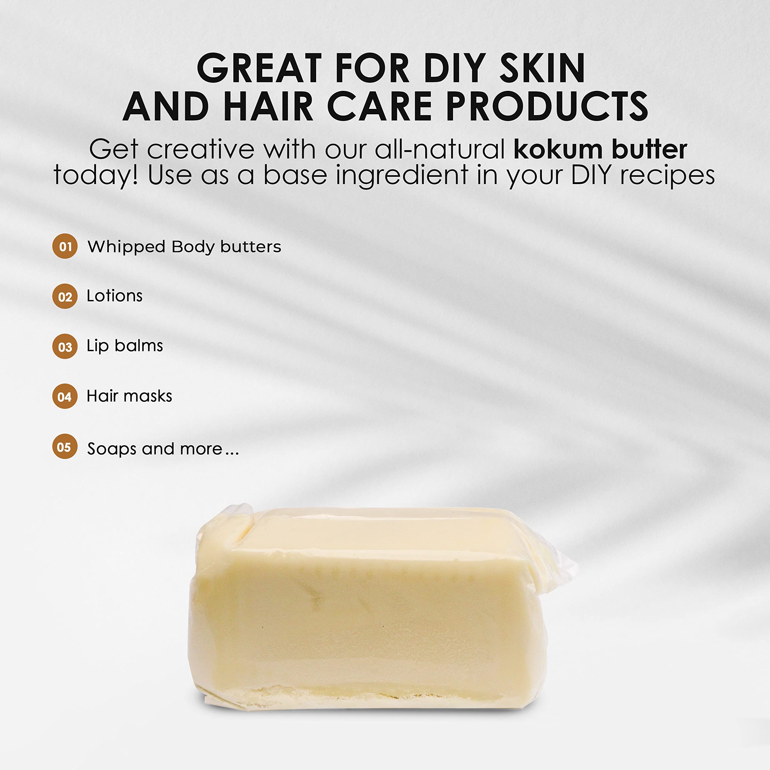 Nourichesse Kokum Butter - 1 LB (16oz) Block. Pure Butter, Great Moisturizer for Skin and Hair. Use in DIY Soap, Balm, and Cream.