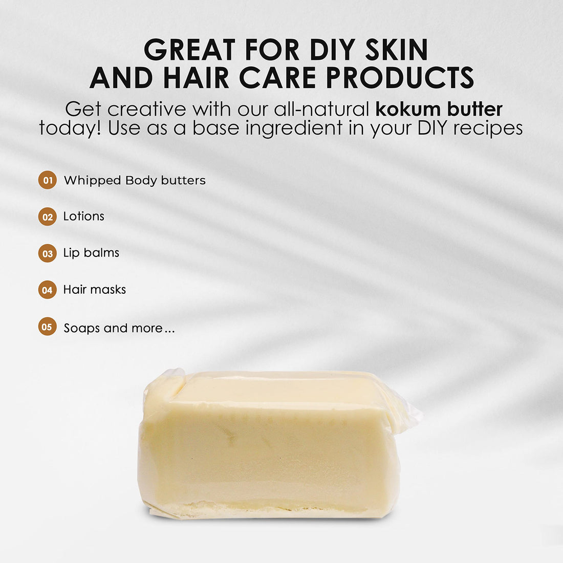Nourichesse Kokum Butter - 1 LB (16oz) Block. Pure Butter, Great Moisturizer for Skin and Hair. Use in DIY Soap, Balm, and Cream.
