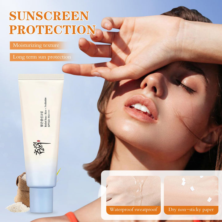2PCS Relief Sun Organic Sunscreen SPF50+, Sunblock PA++++ Rice and Probiotics,Nourishing Skin Protection,Sun Moisturizing,KoreanSunscreen Skin Care Solution for All Skin Types