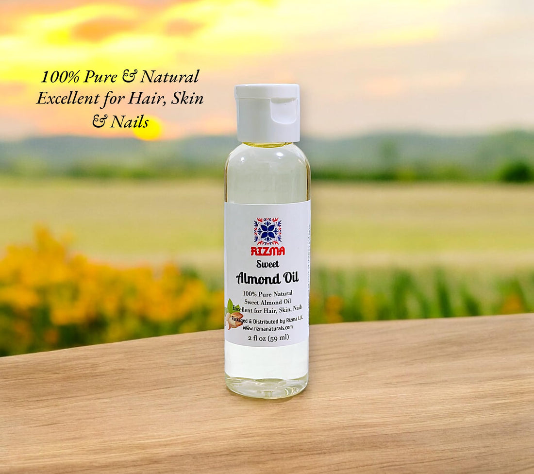 RIZMA 100% Pure and Natural Sweet Almond Oil – Travel Size 2oz Bottle