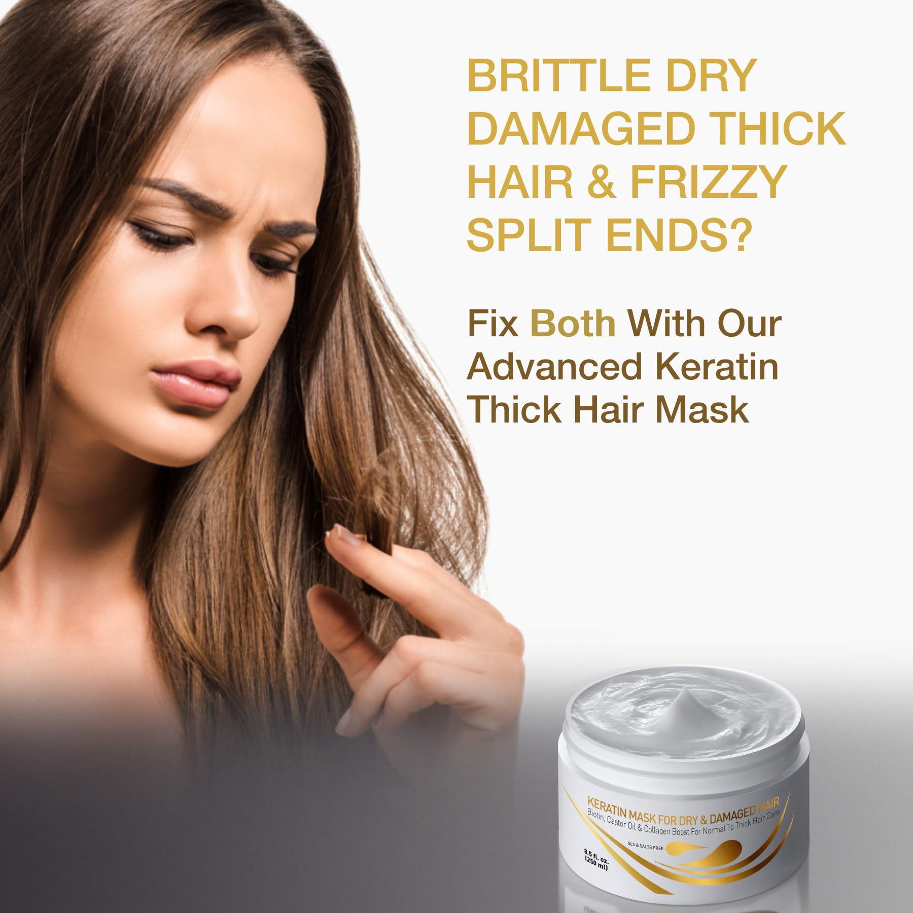 Keratin Dry & Damaged Deep Conditioner Mask - Thick Coarse Hair Care - Keratin Protein & Argan Oil Complex - Long Lasting Conditioning Repair