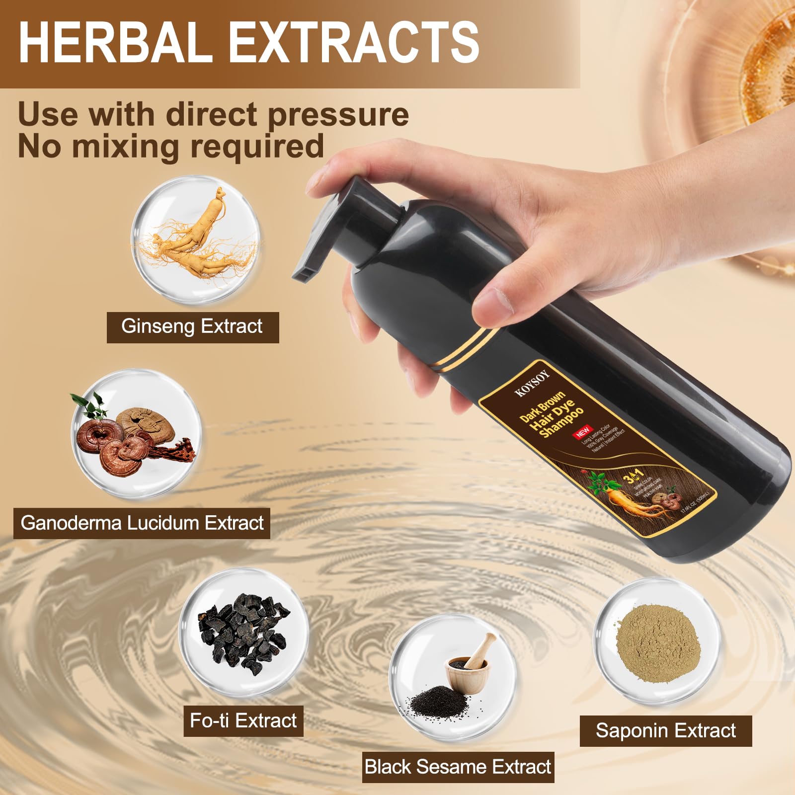 KOYSOY Dark Brown Hair Dye Shampoo 3 in 1,100% Covers Gray Hair,Hair Color Shampoo Can Avoid Going to the Salon to Dye Your Hair,Convenient and Effective Shampoo Hair Dye(500mL,17.6 Fl Oz)(Dark Brown)