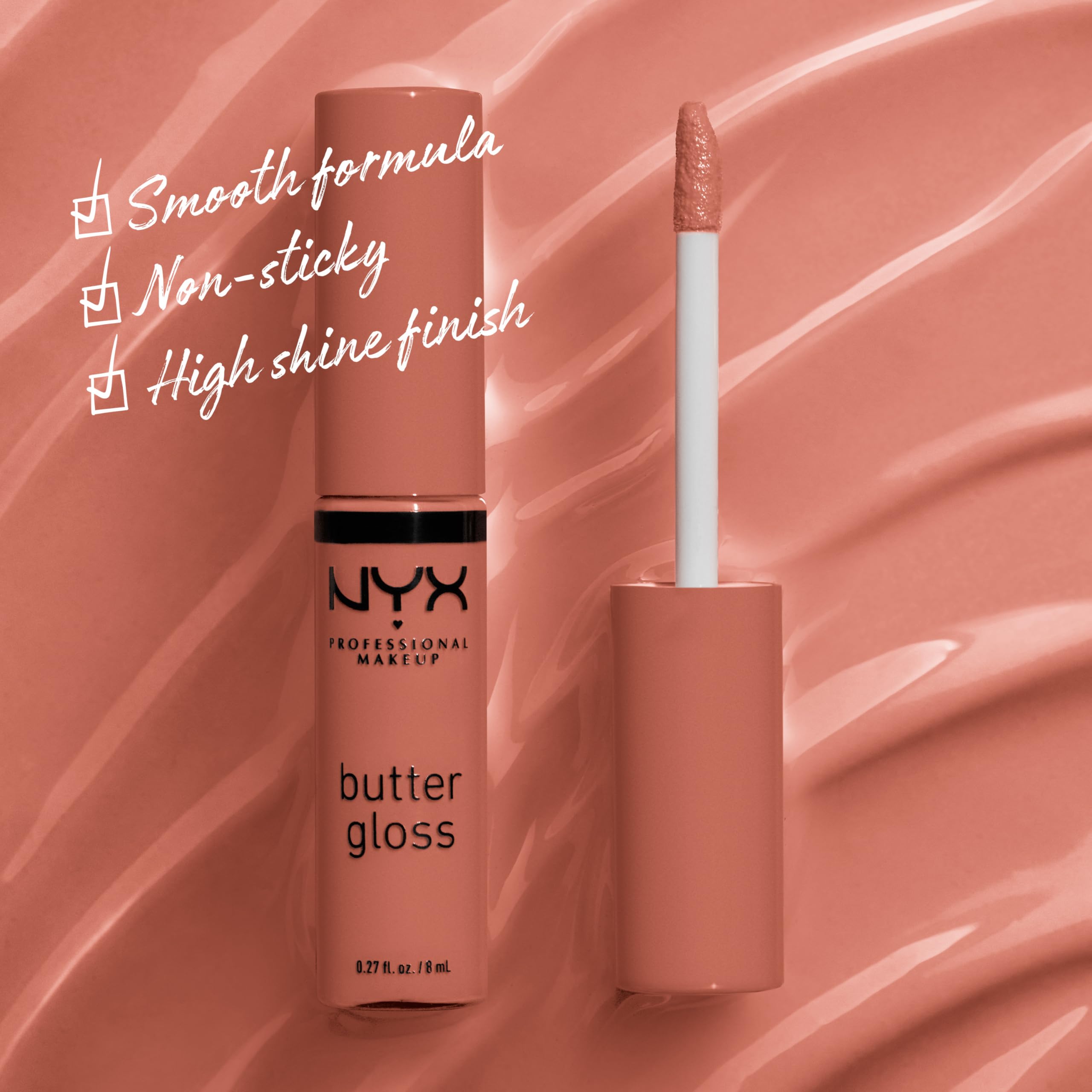 NYX PROFESSIONAL MAKEUP Butter Gloss Brown Sugar, Non-Stick Lip Gloss - Sugar High (Peachy Light Nude)