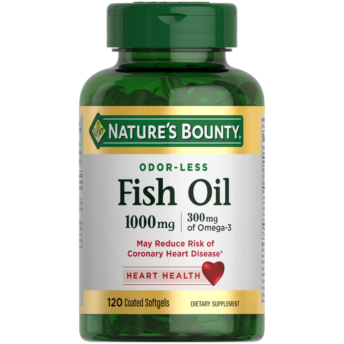 Nature's Bounty Fish Oil, 1000mg, 300mg of Omega-3, 120 Odorless Softgels (Packaging May Vary)