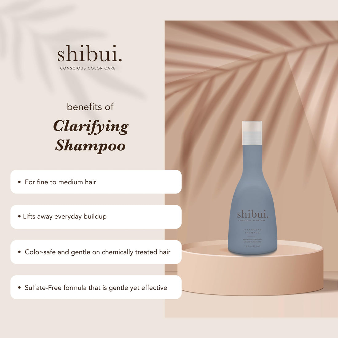 SHIBUI Clarifying Shampoo, Deeply Cleanses, Purifies & Enhances Shine, Color-Safe & Silicone-Free, 12 Fl Oz