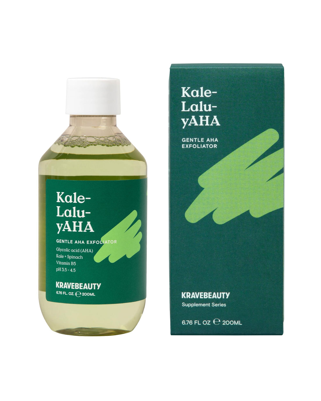 KraveBeauty Kale-Lalu-yAHA, Gentle 5.25% AHA Exfoliator, Contains Glycolic Acid & Hyaluronic Acid, Unclogs Pores and Hydrates Skin, Vegan & Cruelty Free, 6.76 fl oz