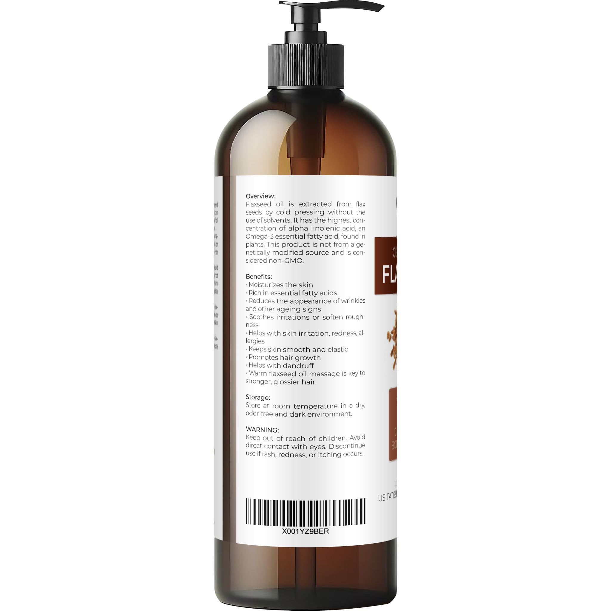 velona USDA Certified Organic Flaxseed Oil - 16 fl oz | 100% Pure and Natural Carrier Oil | Unrefined, Cold Pressed | Hair Growth, Body, Face & Skin Care | Use Today - Enjoy Results