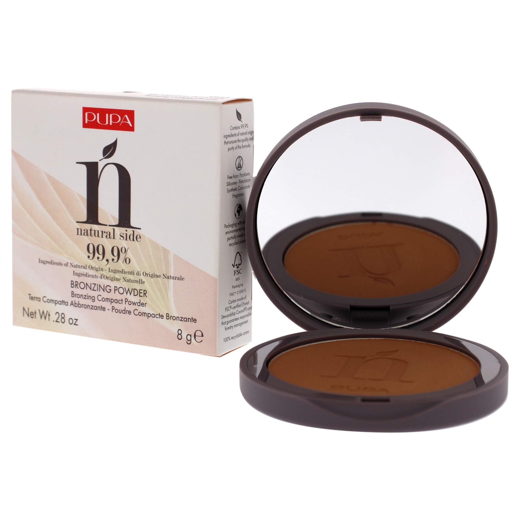PUPA Milano Natural Side Bronzing Powder - Compact Bronzing Powder 99.9% Ingredients of Natural Origin - Gives Your Face a Natural Even-Looking Tan - 003 Intense Bronze - 0.28 Oz (I0111842)