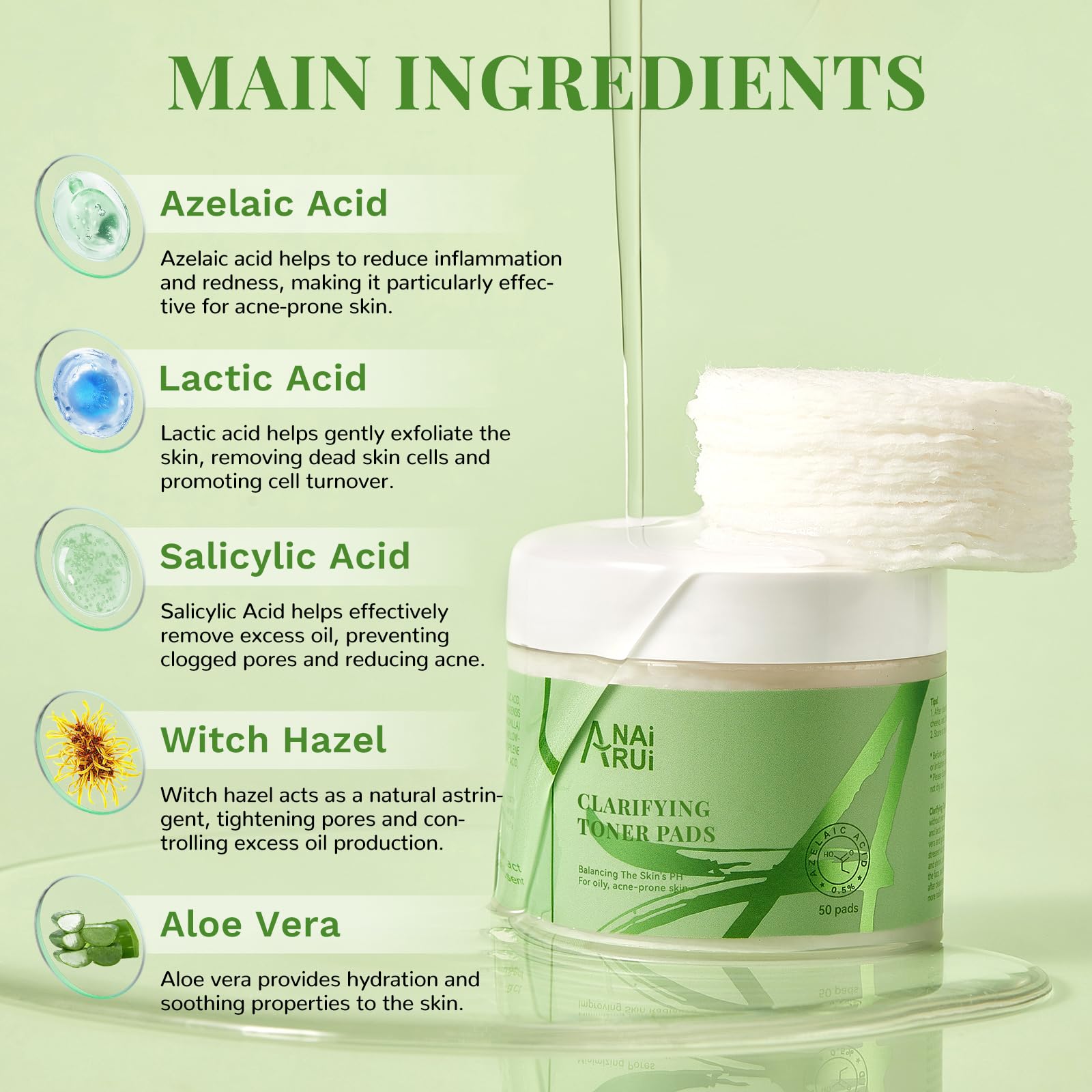 ANAI RUI Clarifying Toner Pads for FaceFacil Peel Pad, Face Exfoliating Pad, Balance Skin's PH, 50 Pads