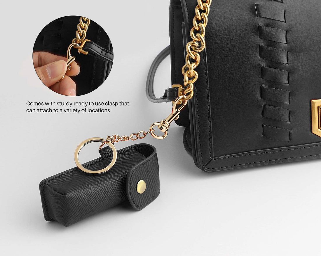 Chapstick Keychain Holder, 2 Packs Fashion Lipstick Case Holder Lip Balm Holder with Key Chain, Portable, Gift for Women Girls (Black)