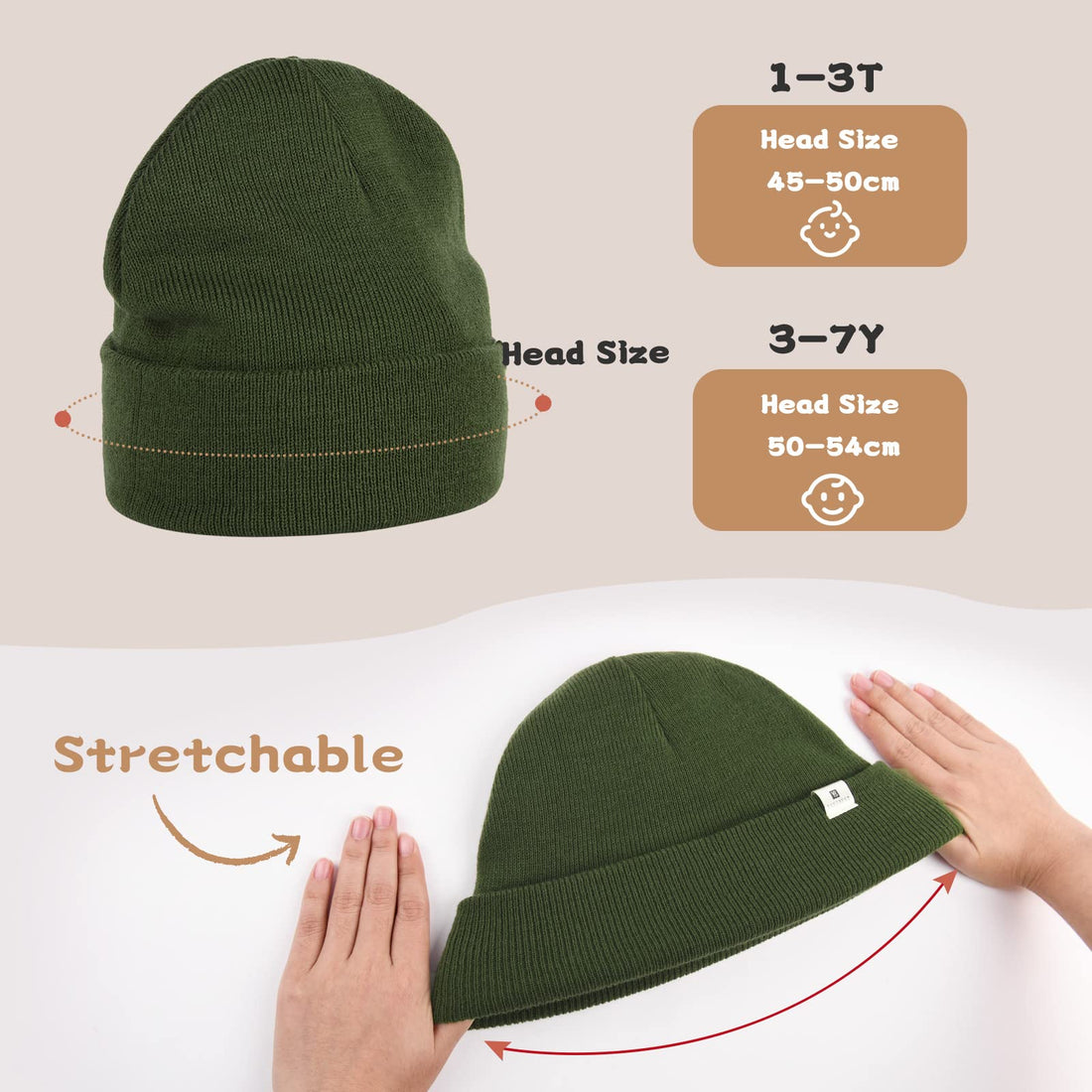 YANIBEST Baby Beanie for Boys Girls Toddler Beanie Satin Lined Baby Kids Beanies Knit Winter Hats Green