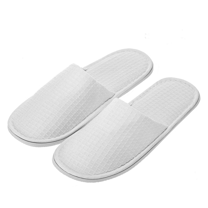 echoapple Waffle Closed Toe White Slippers-Two Size Fit Most Men and Women for Spa, Party Guest, Hotel and Travel (Medium, White-5 Pairs)