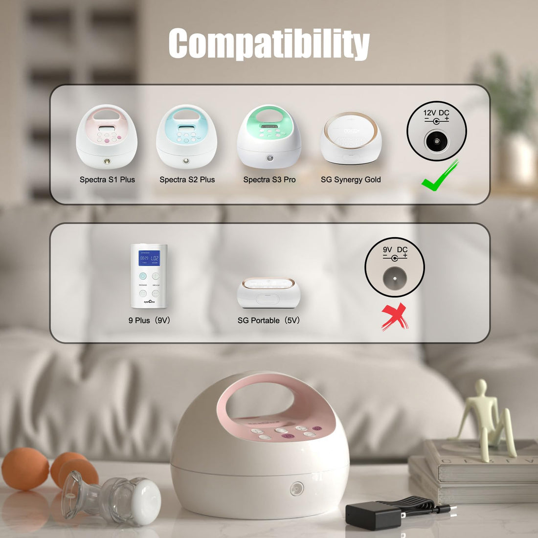 12V Pump Charger for Spectra S1, S2, Plus, S3 Pro, SG Synergy Gold, SPS100, SPS200, M1, 10FT Power Cord Charging Cable - Led Light (Black)