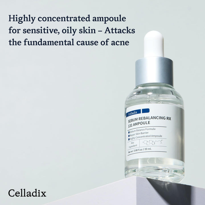 Celladix Sebum Rebalancing Rx 131 Ampoule | Minimize Sebum Serum | Tighten Enlarged Pores | Repair Skin Barrier | Rapid Soothing for Daily Use | Oily & Combination Skin | 0.68 Fl Oz
