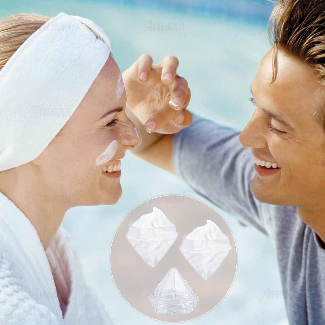 AUEAR, 50 Pack Diamond Shaped Clear Jars 5 ML Empty Refillable Cosmetic Small Jar Makeup Container with Lids Sample Trial Case Storage Box for Party Favors Container Decor