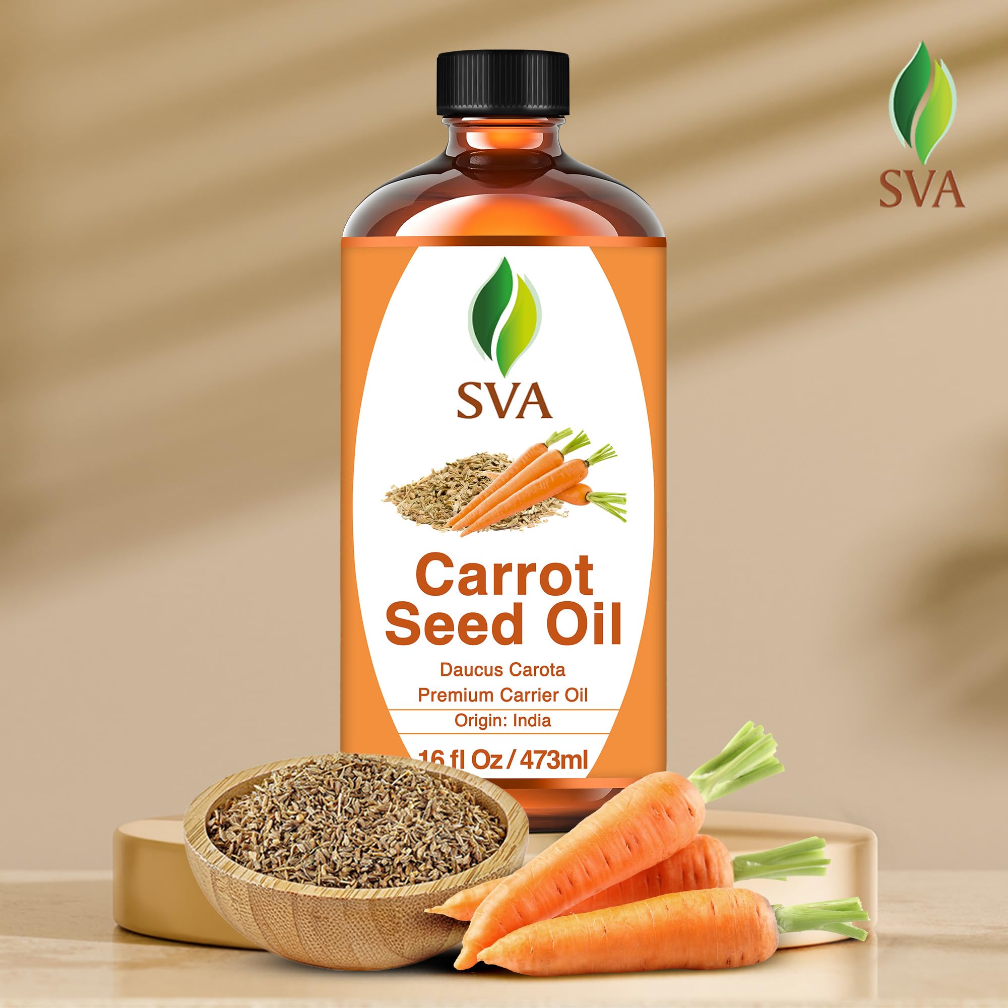 SVA Carrot Seed Oil - 16 Fl Oz – 100% Natural Cold Pressed Carrot Oil - for Face, Skin Care, Hair Care, Scalp Massage & Body Massage – Carrier Oil