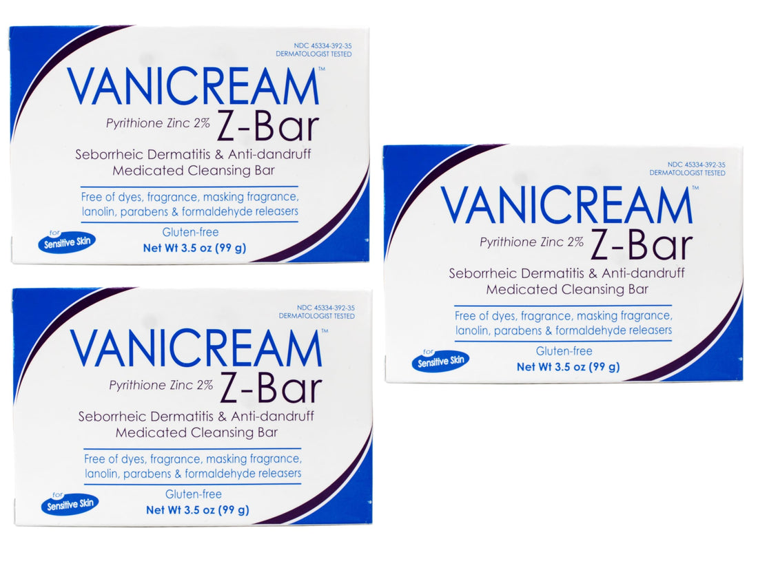 Vanicream Z-Bar Medicated Cleansing Bar, Pyrithione Zinc 2% for Seborrheic Dermatitis & Dandruff, Soap-Free, Gluten-Free, 3.5 oz (Pack of 3)