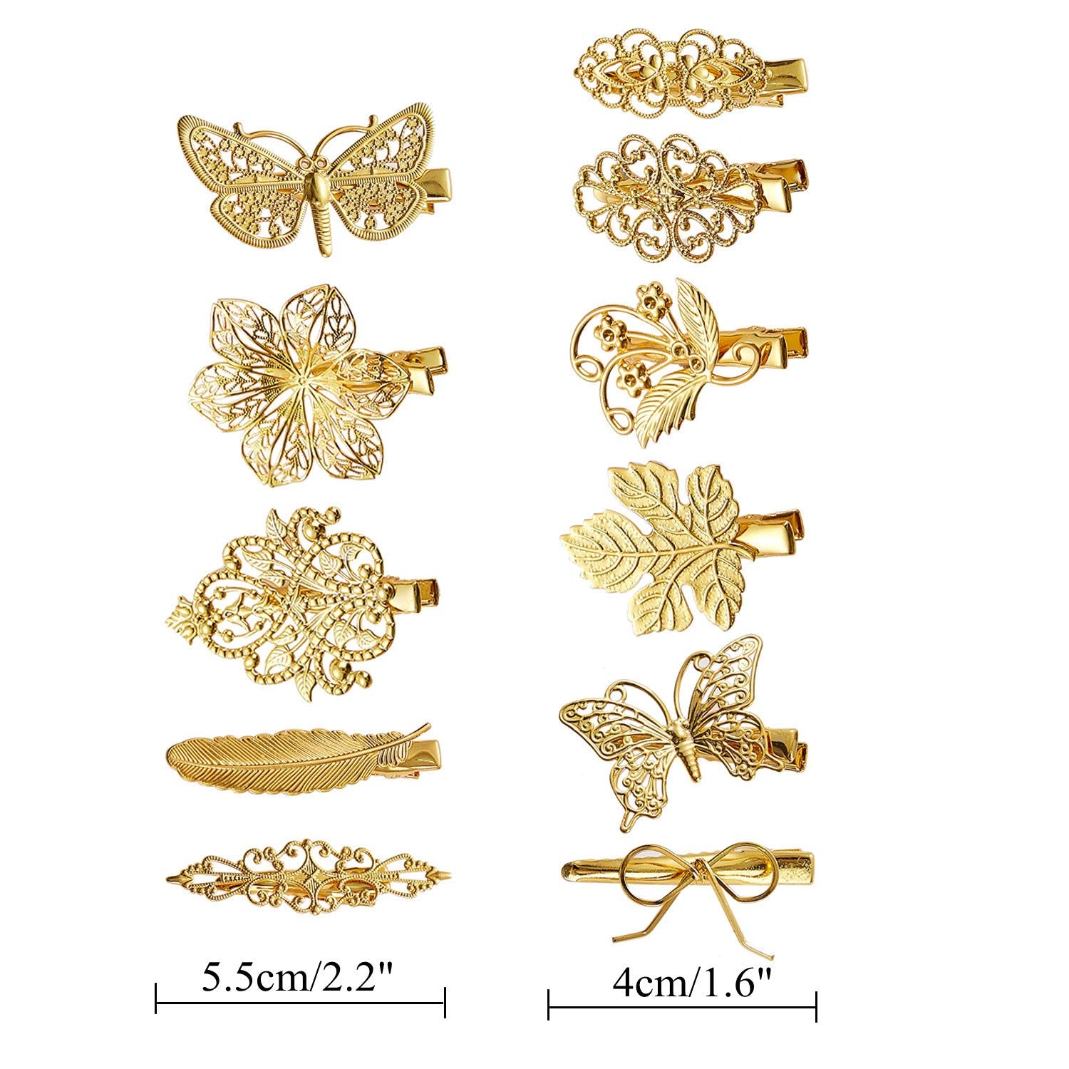 inSowni 30 Pack/15 Pairs Gold Metal Alligator Hair Clips Barrettes Bobby Pins Leaf Flower Butterfly Decorative Accessories for Women Girls