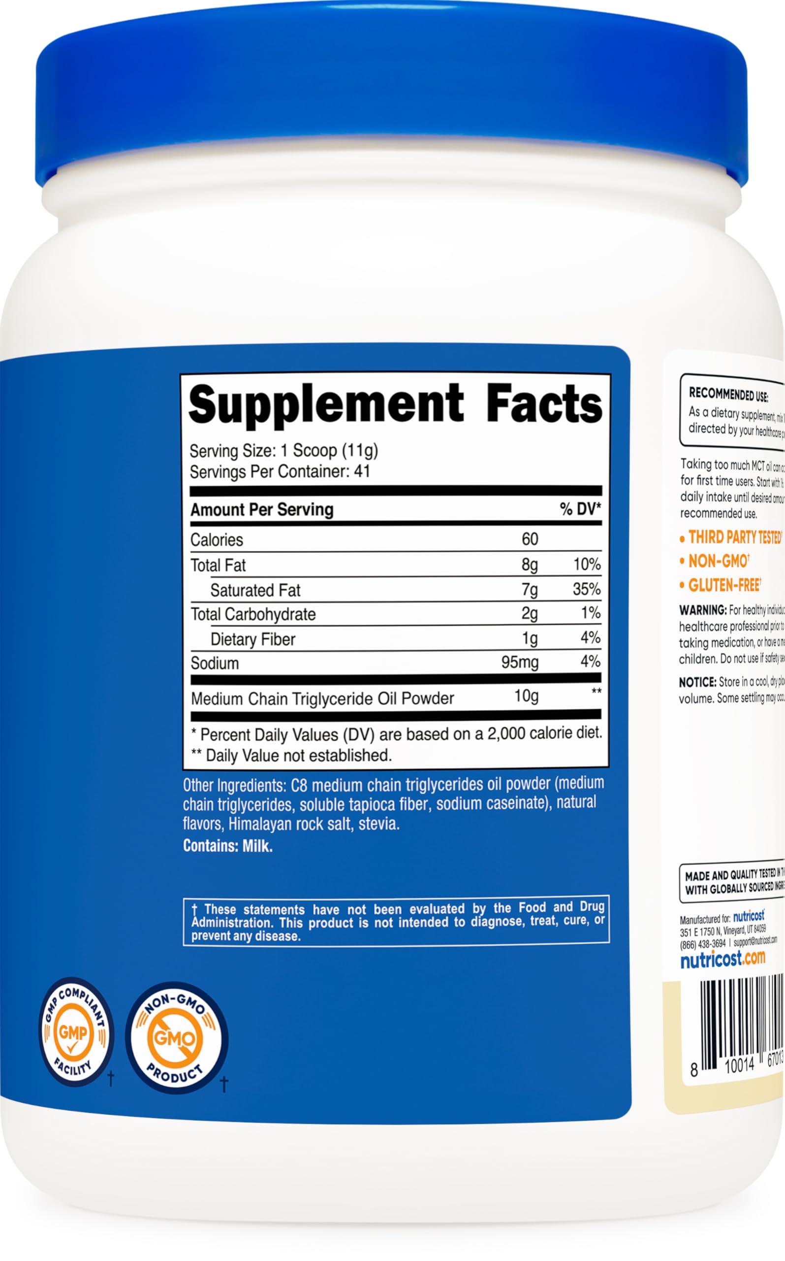 Nutricost C8 MCT Oil Powder 1LB (16oz) Vanilla Flavor - 95% C8 MCT Oil Powder, Best for Keto Diets, Non-GMO, Gluten Free