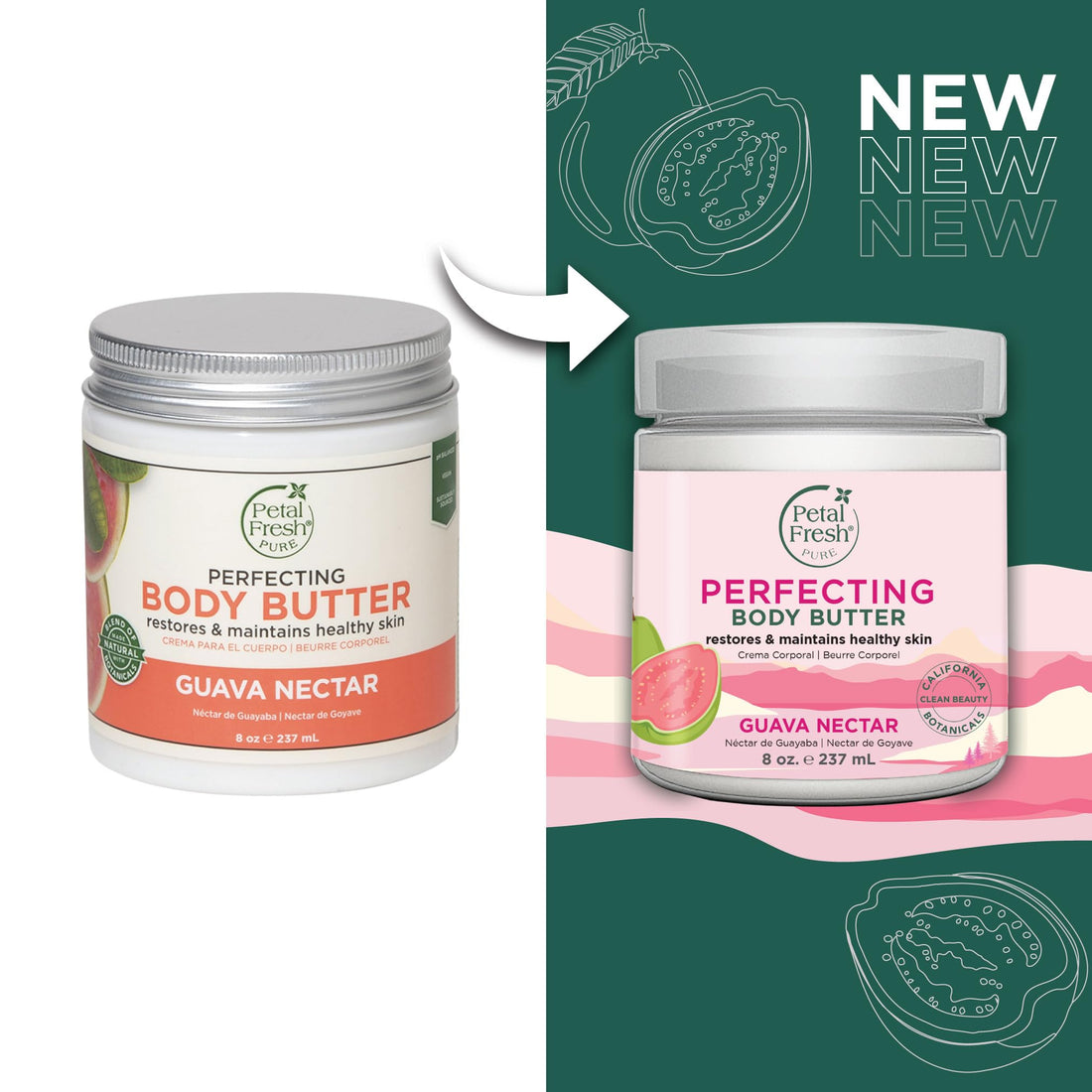 Petal Fresh Pure Perfecting Guava Nectar Body Butter - 237ml | Shea Butter, Argan Oil & Coconut Oil | No Mineral Oil, Silicones or Color | 100% Vegan, Cruelty Free