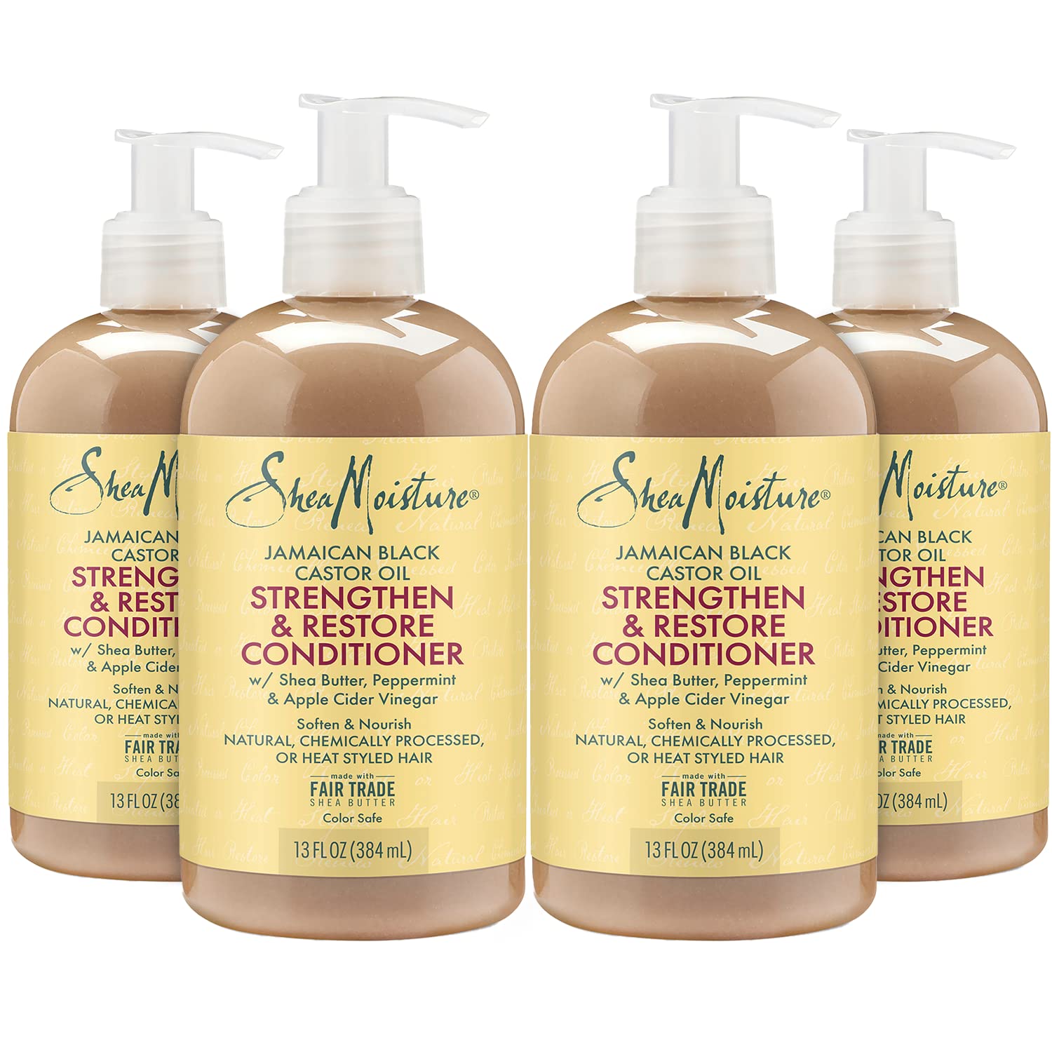 SheaMoisture Conditioner with Jamaican Black Castor Oil - Strengthen & Restore Conditioner - Shea Butter, Peppermint, and Apple Cider Vinegar Shea Moisture Curly Hair Products, 13 OzEa (Pack of 4)