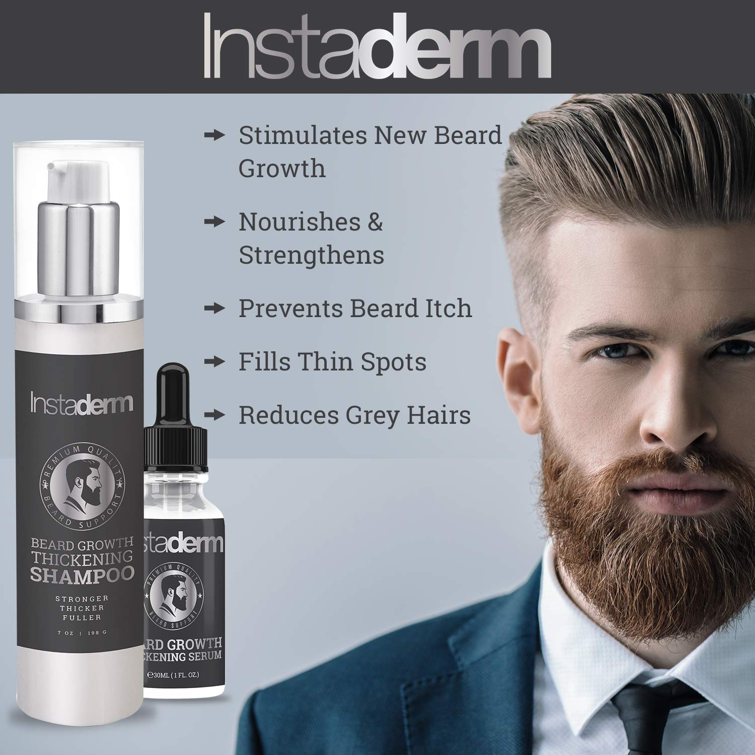 Beard Growth Thickening Serum- Strengthens & Repairs Follicle Growth from The Root. Prevents Flakey Beard Dandruff. Nourishes Beard & Skin for Thicker, Fuller, Longer Healthier Facial Hair.