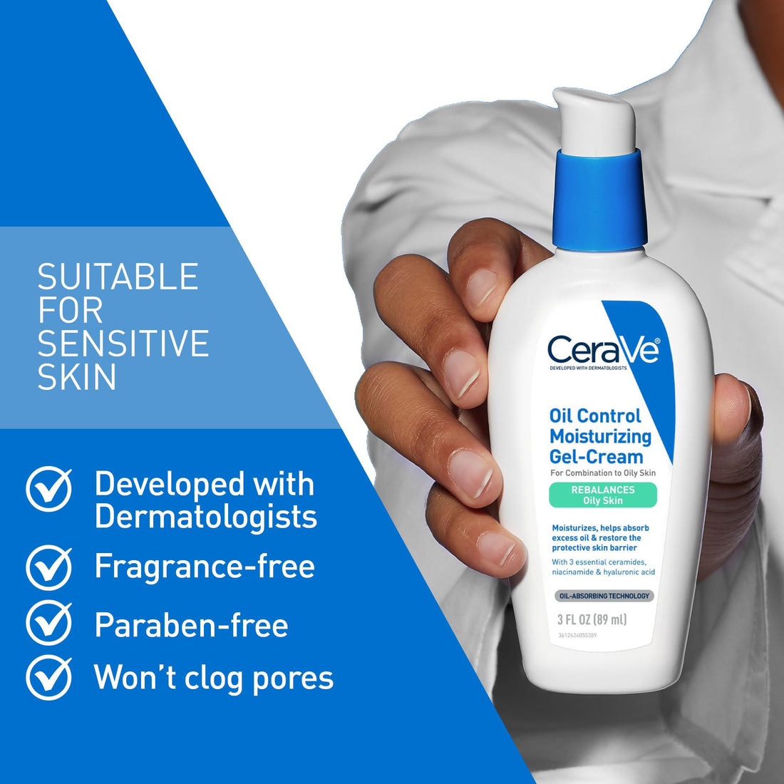 CeraVe Oil Control Moisturizing Gel-Cream, Face Moisturizer for Oily Skin, Niacinamide, Hyaluronic Acid & Oil Absorbing Technology To Rebalance Oily Skin, Non-Comedogenic, Fragrance Free & Oil-Free
