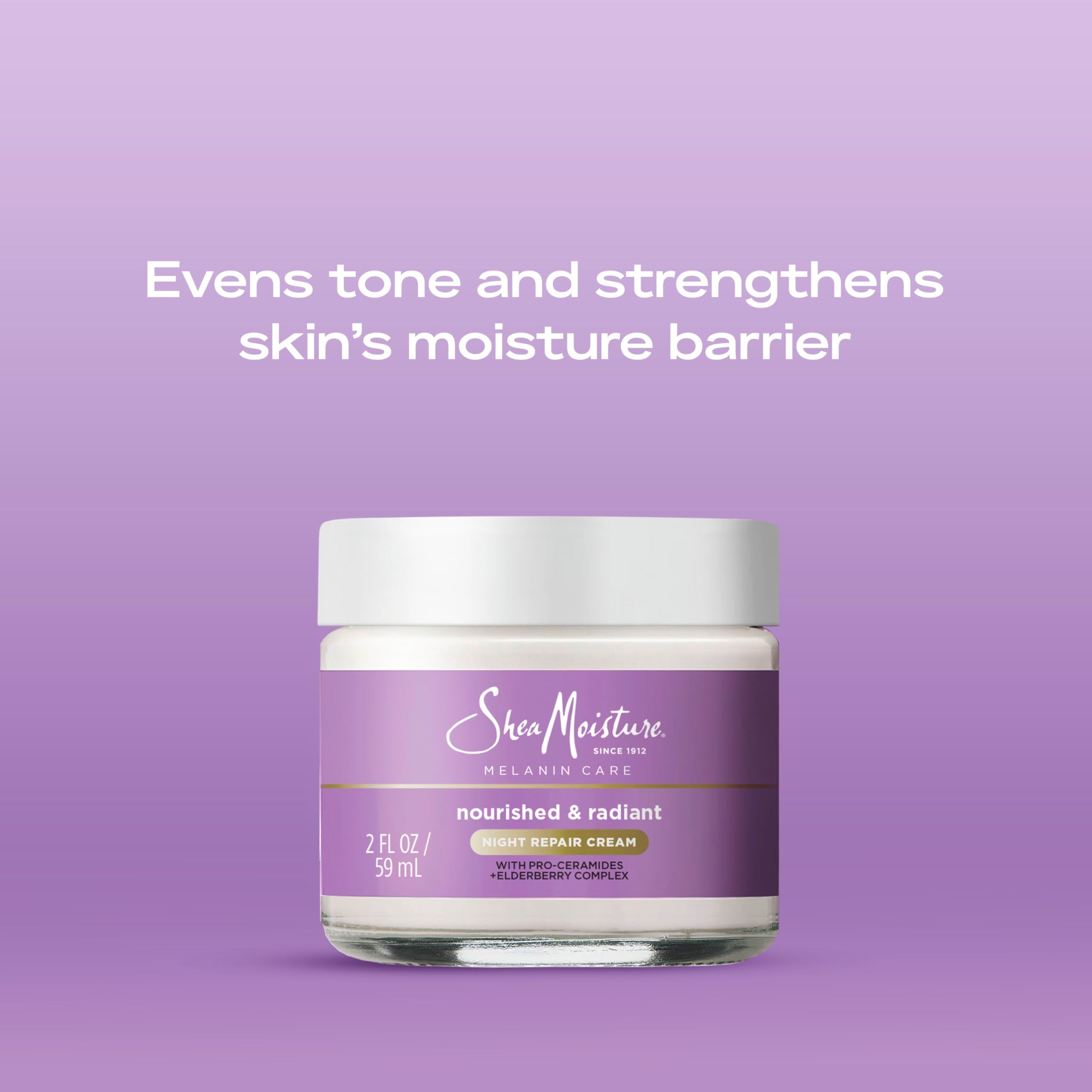 SheaMoisture Melanin Care Night Repair Cream Nourished & Radiant for Strengthening Skin's Moisture Barrier, with Pro-Ceramides +Elderberry Complex, 2 oz
