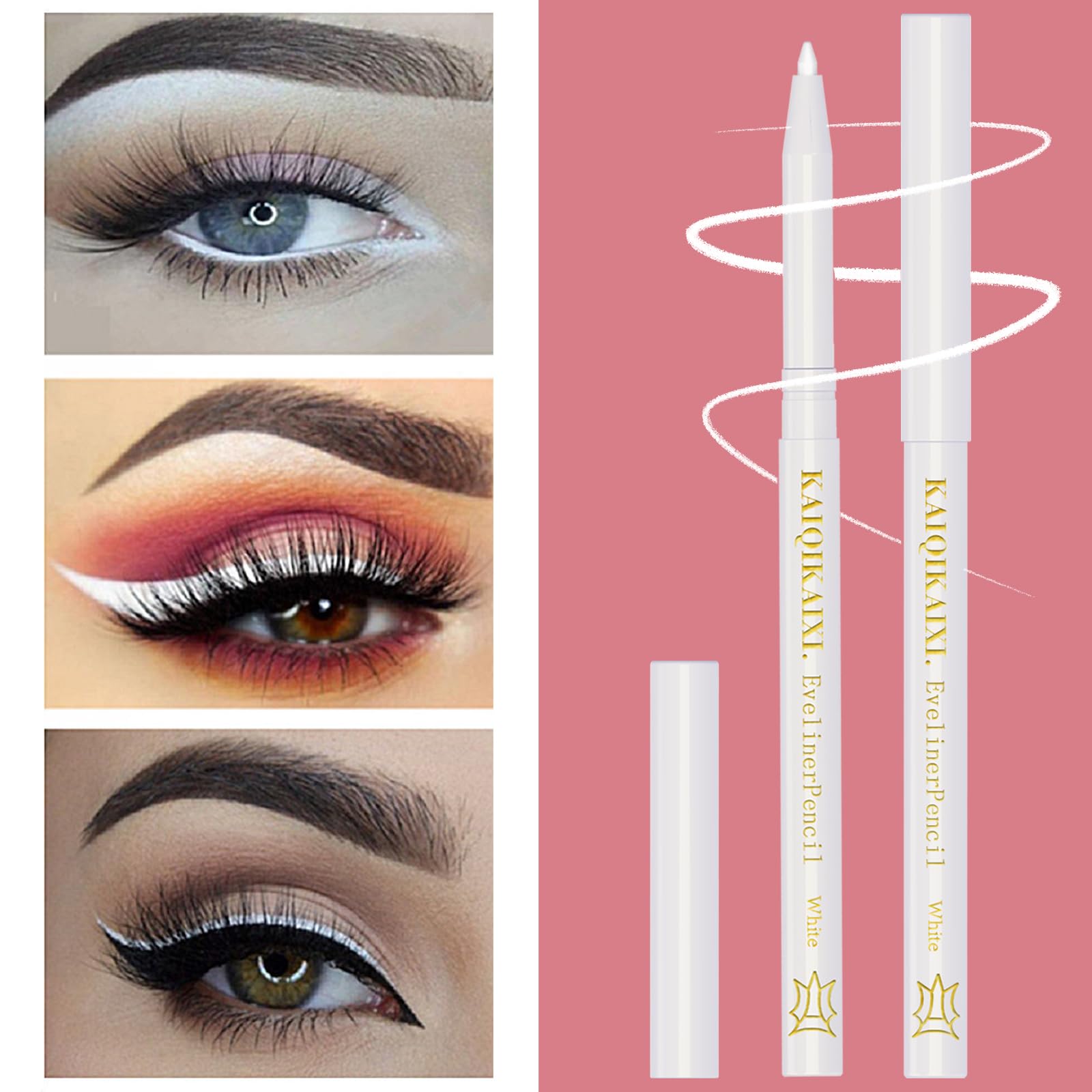 6Pcs White Eyeliner Pencils Professional Use as Highlighter,Lip Line Pen Long-lasting Nice Color Eye Brow Gel Pen Makeup Brow Tint Pencils Beauty Makeup Tools