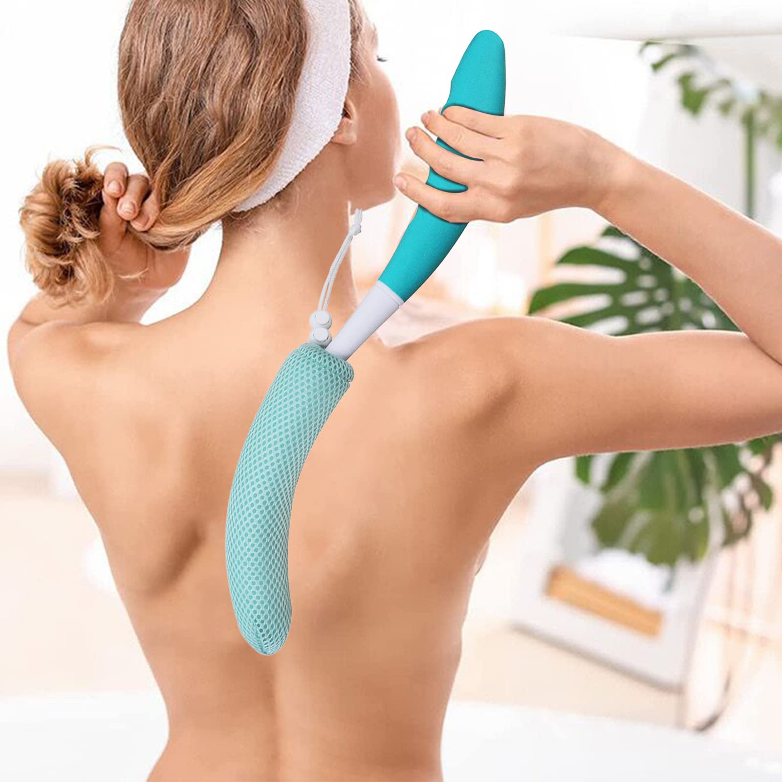 Leetye Mei Bath Brush Auxiliary Tool Long Handle Shower Brush Bathtub Body Brush with Long Handle Bath Brush Back Washer Shower Body Washer Shower Brush (Black Green)