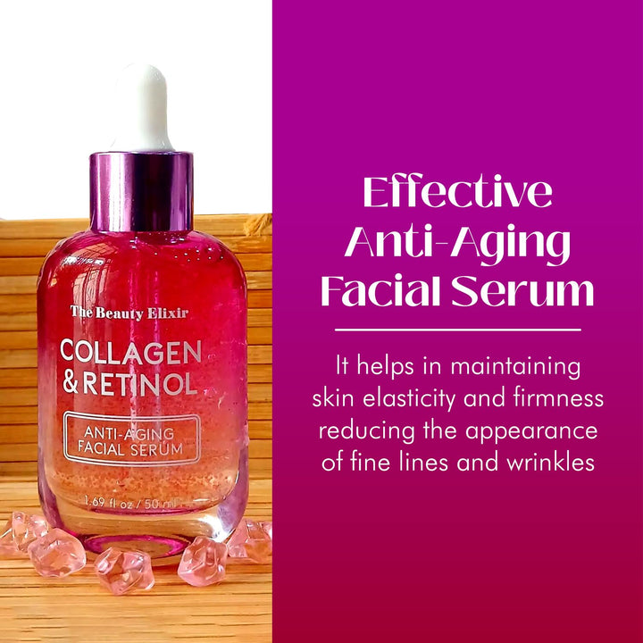 Beauty Elixir Collagen & Retinol Face Serum - Restores, Smooths & Reduces Wrinkles - Dermatologist Tested, Natural Ingredients, Clean Beauty & Cruelty-Free Korean Skin Care - 1.69 Fl. Oz