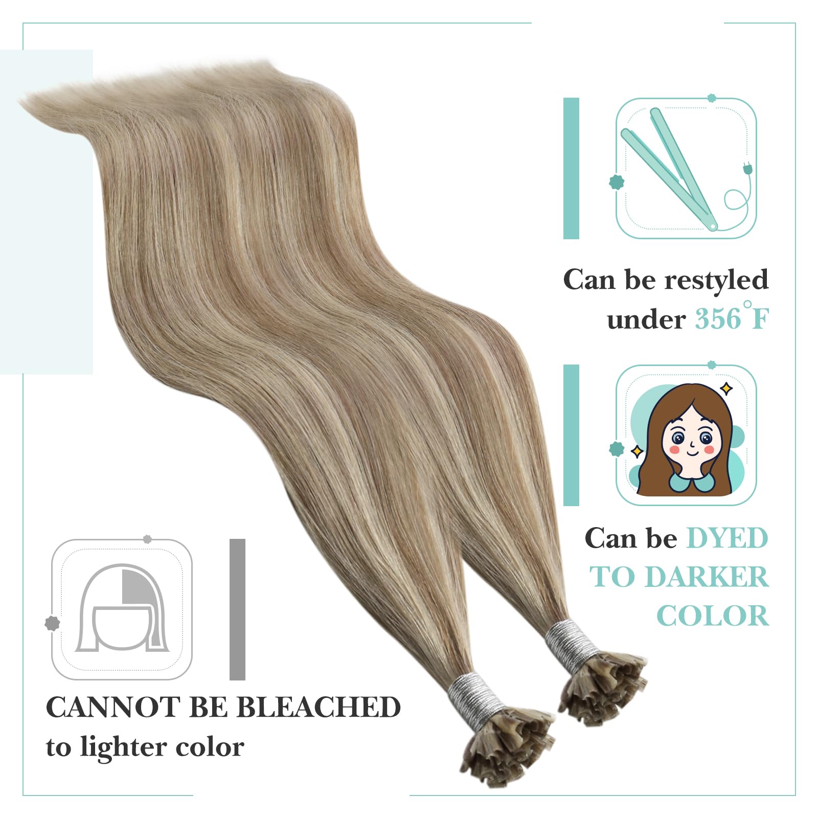 14, Light Brown With Golden Blonde: Youngsee 14 Piano Color U Tip Hair Extensions Human Hair Ombre Light Brown Highlighted Blonde 100% Real Pre Bonded Nail Tip Hair Extension