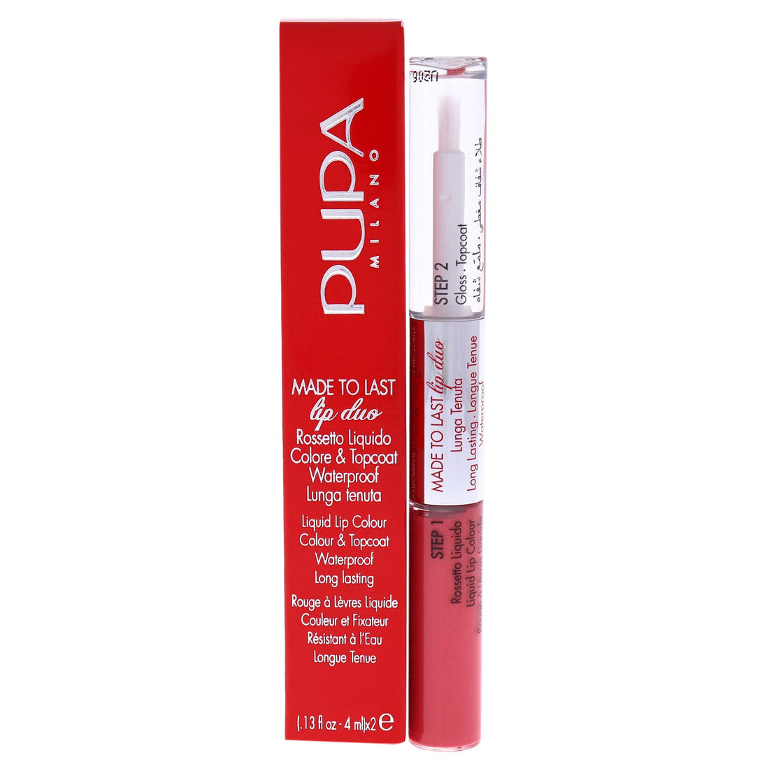 Pupa Milano Made To Last Lip Duo - Comfortable Liquid Lip Color with Top Coat - Waterproof - Long Lasting Hold - Ultra Shiny, Latex Effect Make-Up Result - 008 Miami Pink - 0.13 Oz