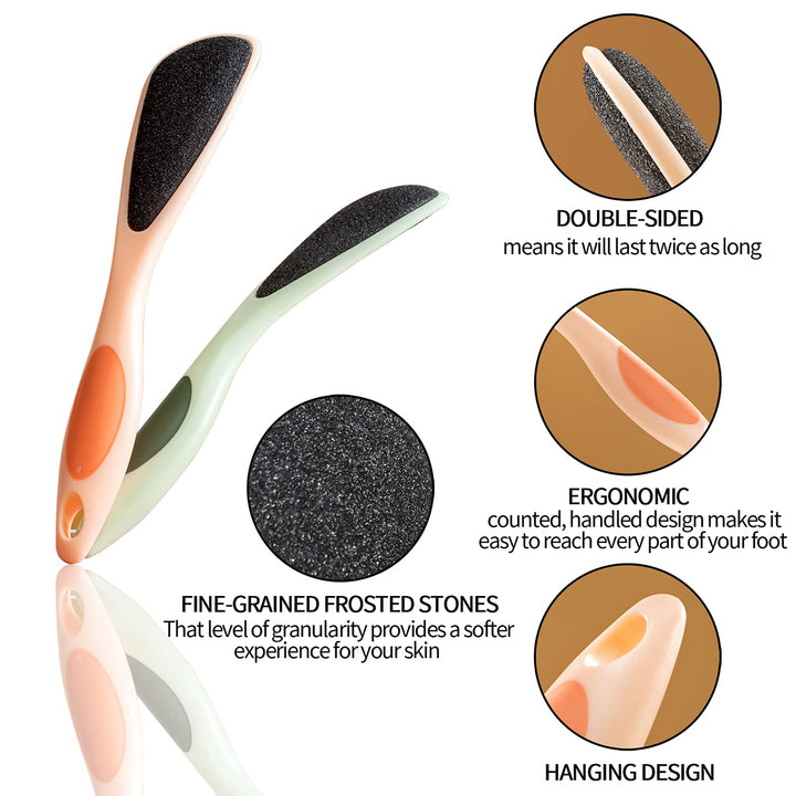 2 Packs Double-Sided Pumice Stone for Feet, Foot Scrubber Stone Handle, Ergonomic Easy to Reach, Feet Scrubber with Fine-Grained Frosted Stones, for Callus Removal, Improve Circulation Foot Care