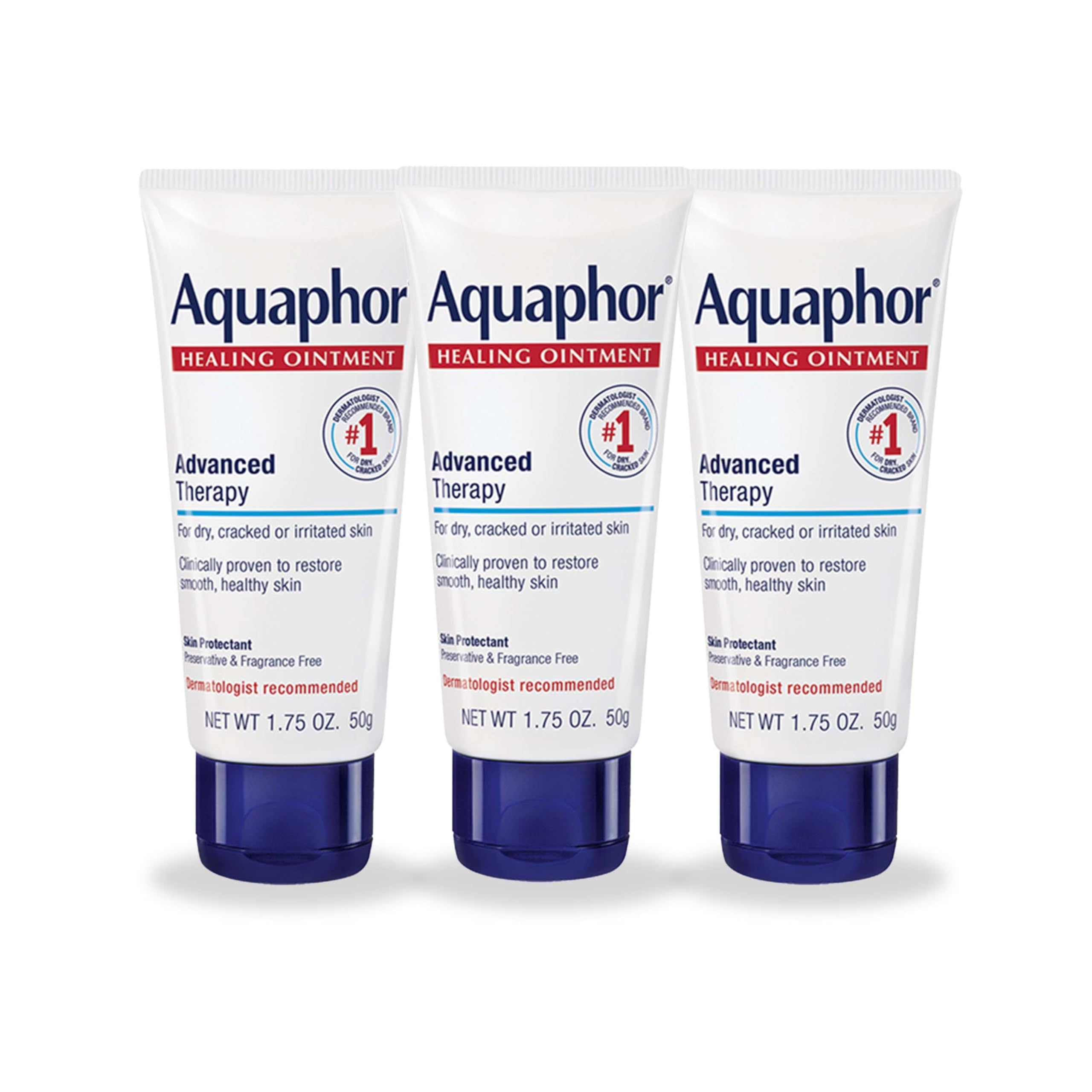 Aquaphor Healing Ointment - Travel Size Protectant for Cracked Skin - Dry Hands, Heels, Elbows, Lips, Packaging May Vary, 1.75 Ounce (Pack of 3)