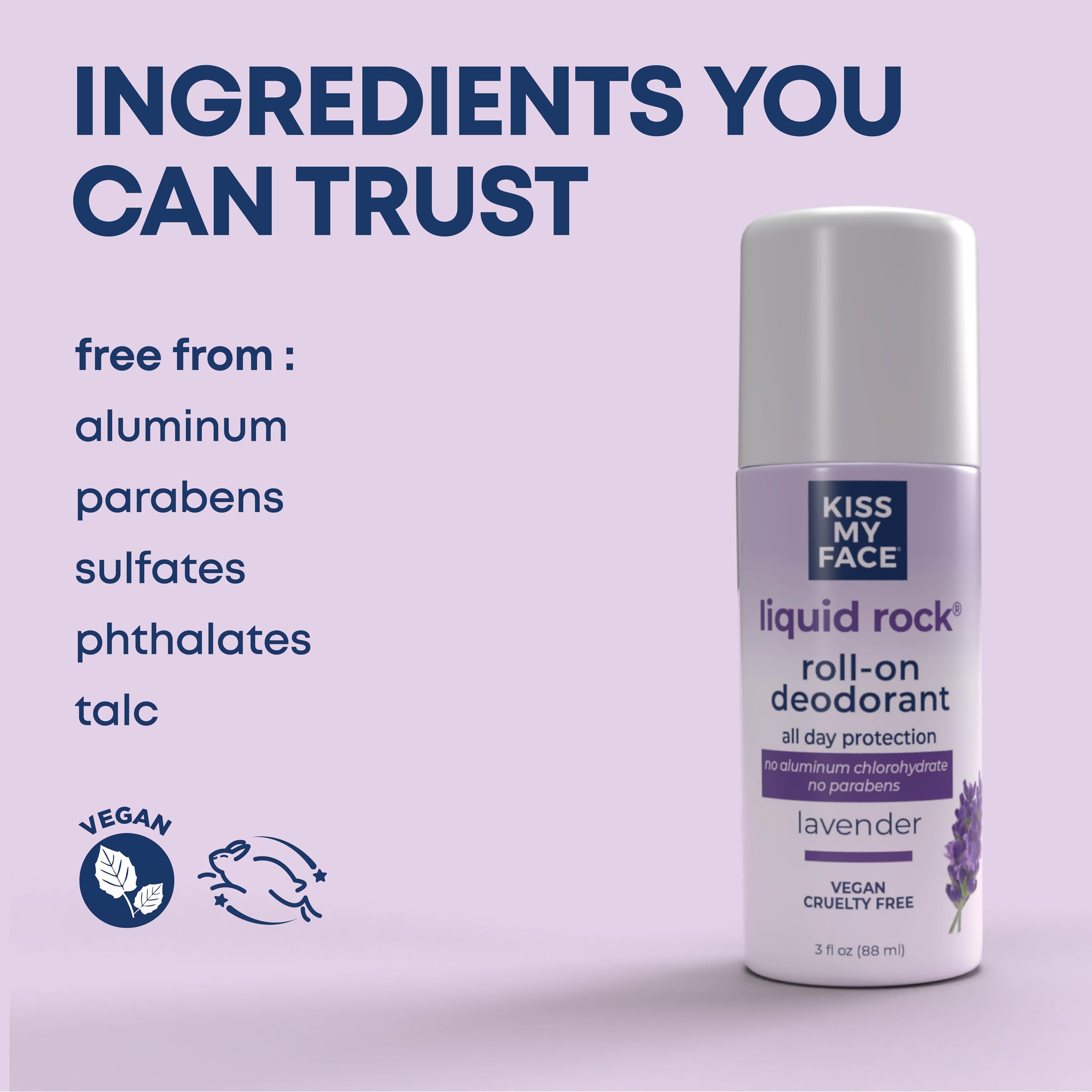 Kiss My Face Liquid Rock Aluminum Chlorohydrate Free Roll-on Deodorant, Lavender, 3 Ounce (Pack of 6)
