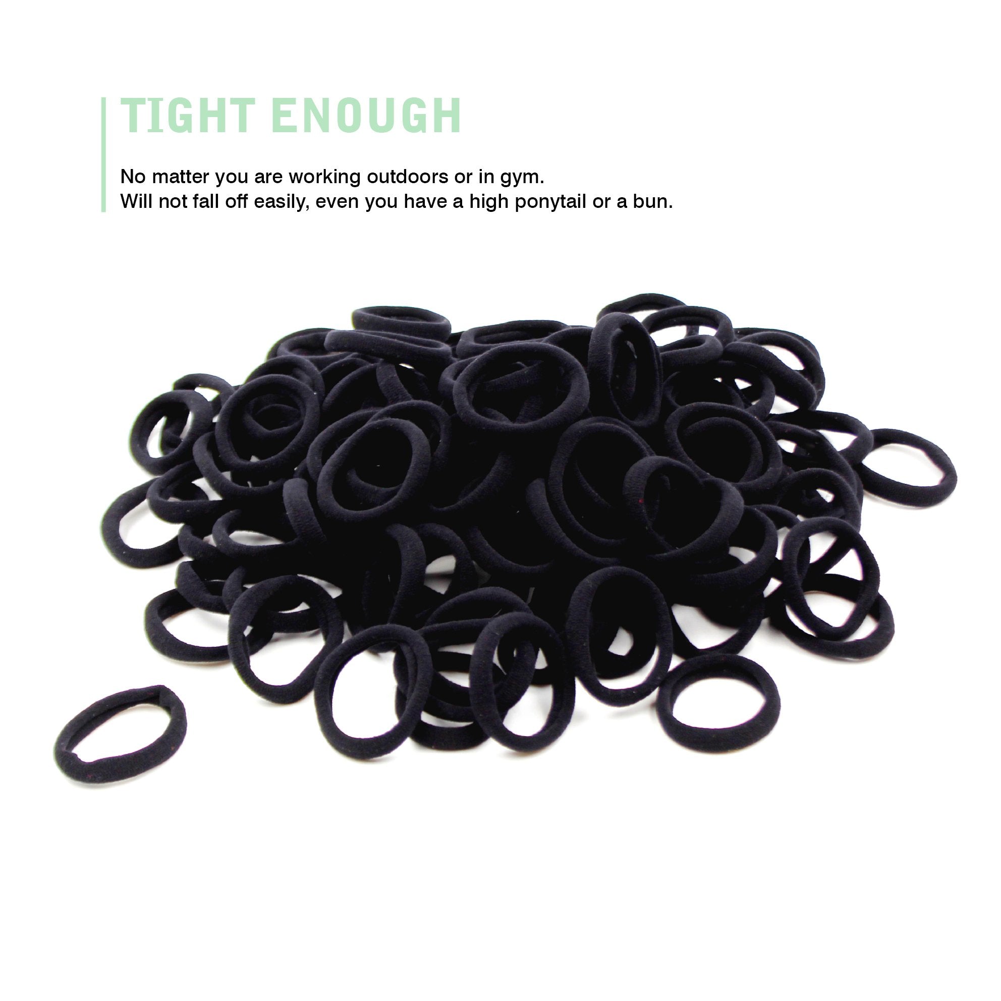 Cywlife Hair Ties Rubber Bands For Women Girls Thick Curly Hair, 100 Pcs Black, 8.5Mm No Crease Cotton Seamless Ponytail Holders Scrunchie For Kids Men, No Damage No Slip Soft Hair Elastics