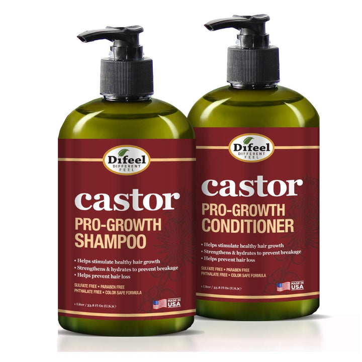Difeel 3-PC Castor Pro-Growth Hair Growth: Cleansing & Treatment Set - Includes 12 oz Shampoo, 12oz Conditioner, & 2.5oz Root Stimulator
