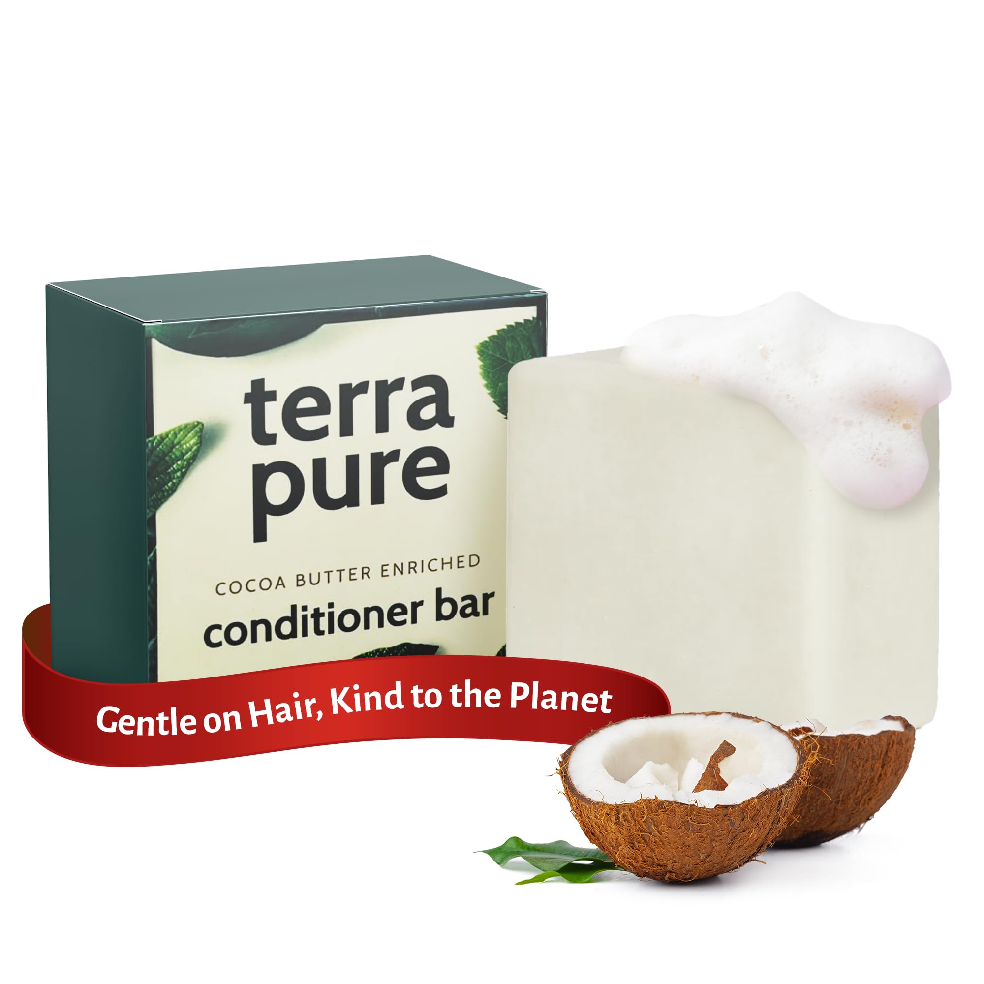 Terra Pure Conditioner Bar | Cocoa Butter Enriched by 1-Shoppe | Plastic Free, Soap Free, Vegan, Plant Based, Sustainable, Eco-Friendly, & Zero Waste