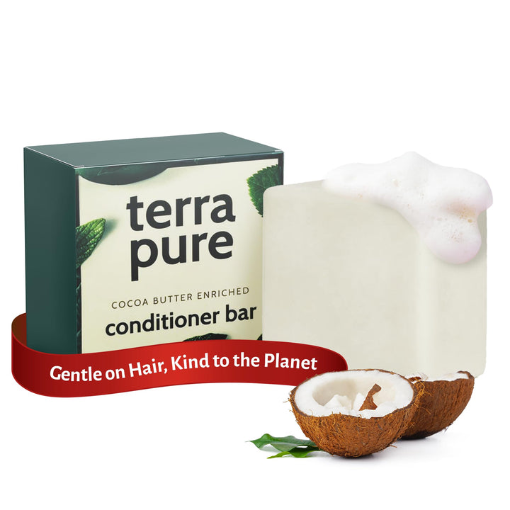 Terra Pure Conditioner Bar | Cocoa Butter Enriched by 1-Shoppe | Plastic Free, Soap Free, Vegan, Plant Based, Sustainable, Eco-Friendly, & Zero Waste