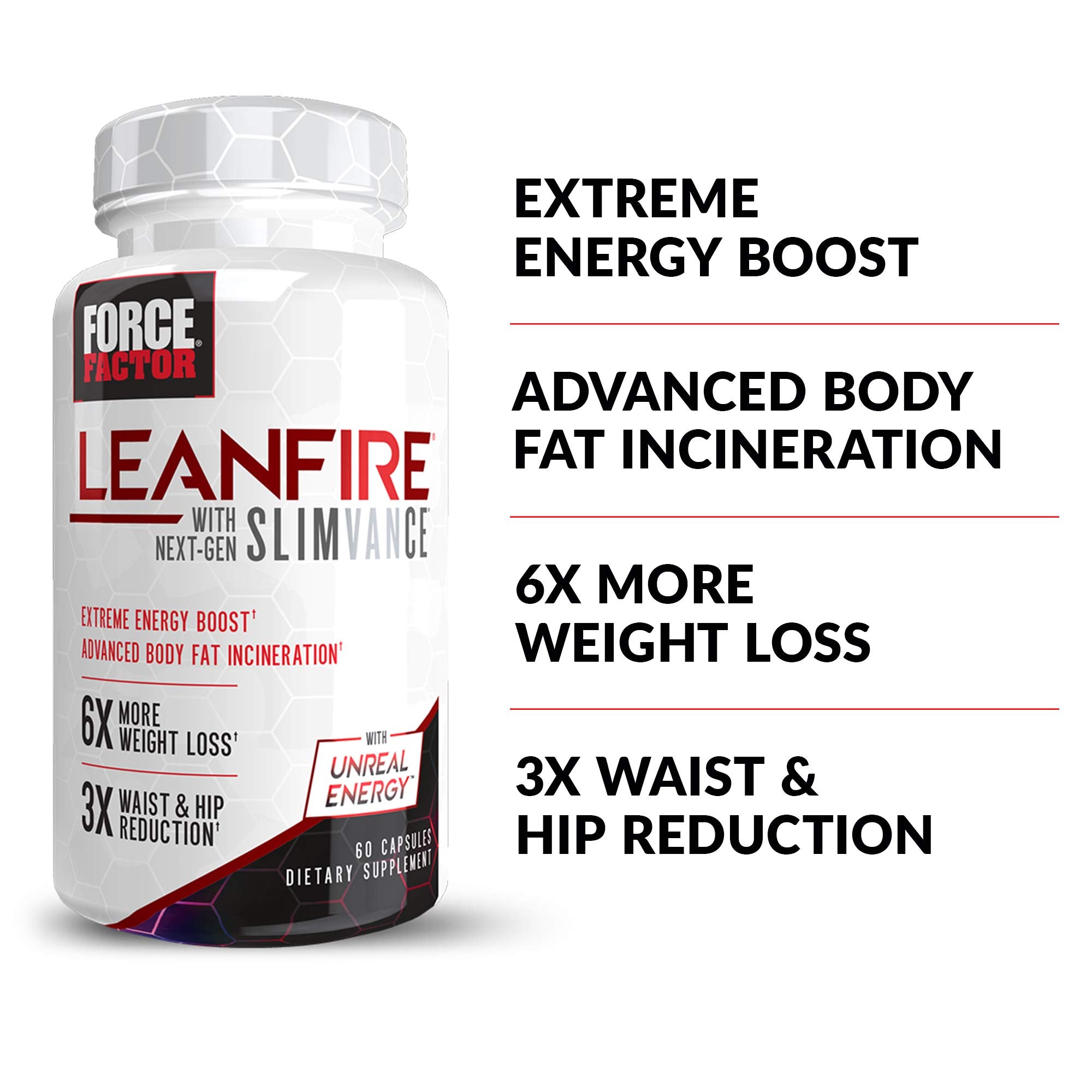 FORCE FACTOR LeanFire with Next-Gen SLIMVANCE Advanced Thermogenic Fat Burner for Weight Loss with B Vitamins and Capsimax to Boost Metabolism, Increase Energy, and Enhance Focus, 60 Capsules