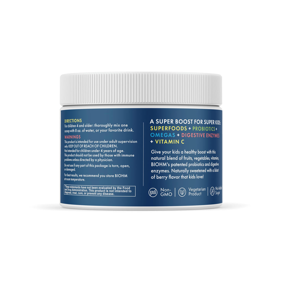 BIOHM Super Kids Superfood Powder Plus Probiotics, Delicious Berry Blast, 30 Servings, Antioxidants and Omega-3, Gluten, Non-GMO, Dairy Free, No Artificial Ingredients, Vegetarian, Ages 4 Plus