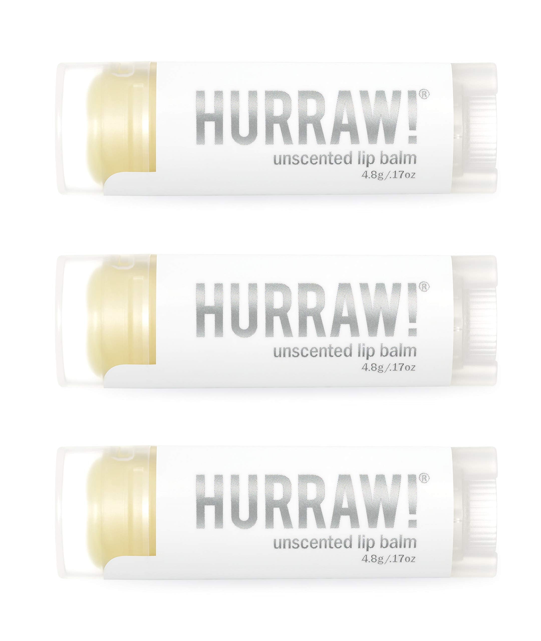 Hurraw! Unscented Lip Balm, 3 Pack: Organic, Certified Vegan, Cruelty and Gluten Free. Non-GMO, 100% Natural Ingredients. Bee, Shea, Soy and Palm Free. Made in USA