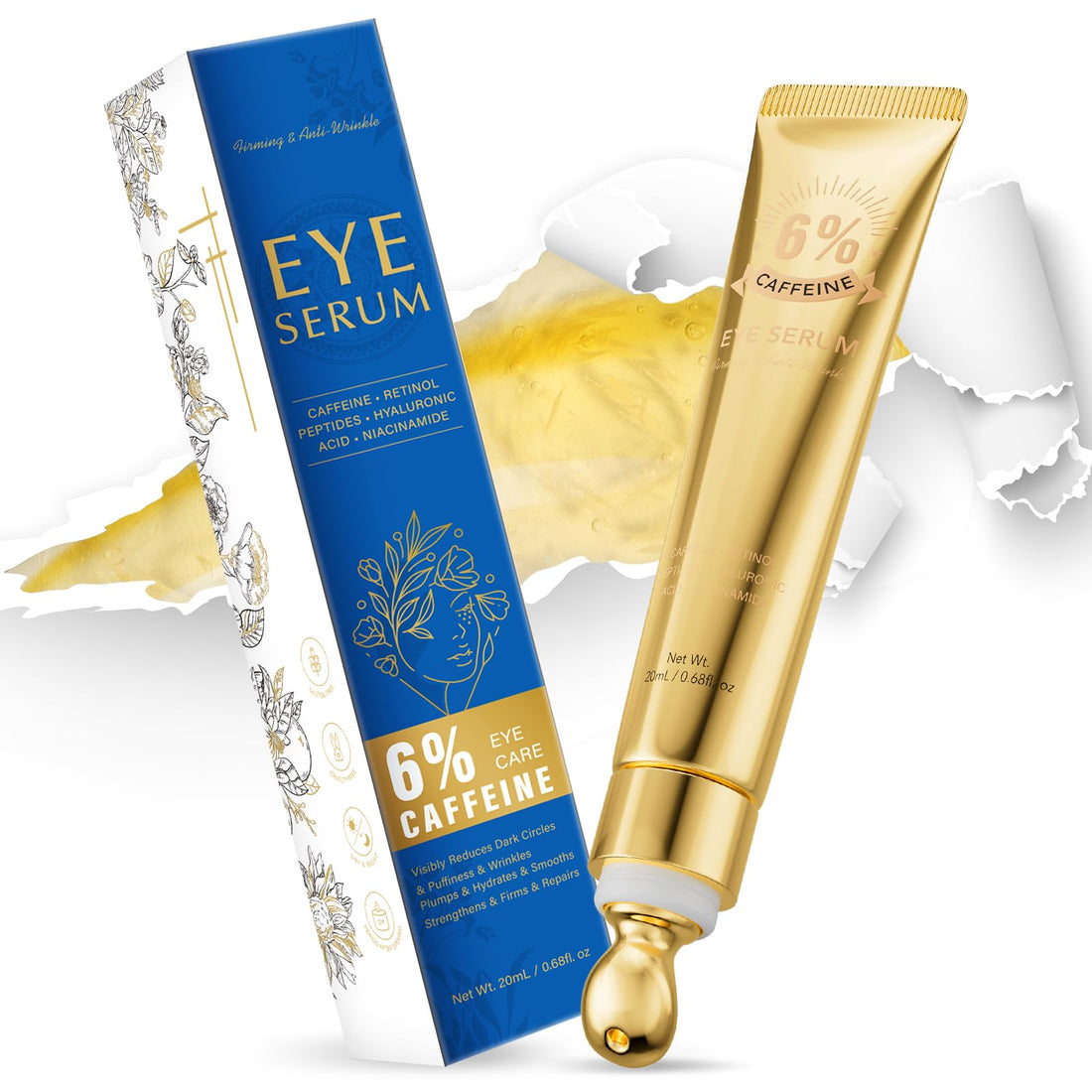 OIDLA 6% Caffeine Eye Cream for Dark Circles - Rapid Wrinkle Repair, Daily 1% Retinol & Hyaluronic Acid to Fight Fine Lines, Wrinkles, & Dark Spots, Eye Care Suitable for Men and Women's 0.68 fl. oz