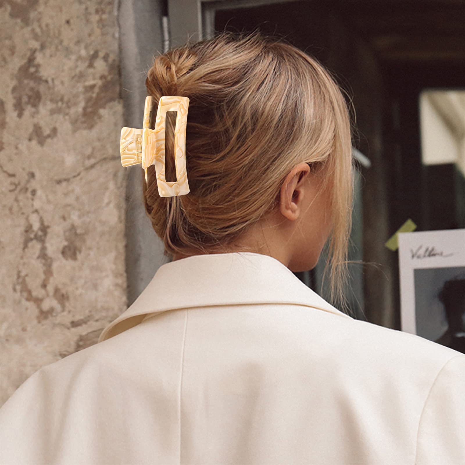 Magicsky 4PCS Hair Claw Clips, Acrylic Banana Barrettes Butterfly French Jaw Clip, Big Hair Clip Hairclips for Thick Thin Hair- Styling Accessories for Women Girls, Large Checkerboard, Leopard, White