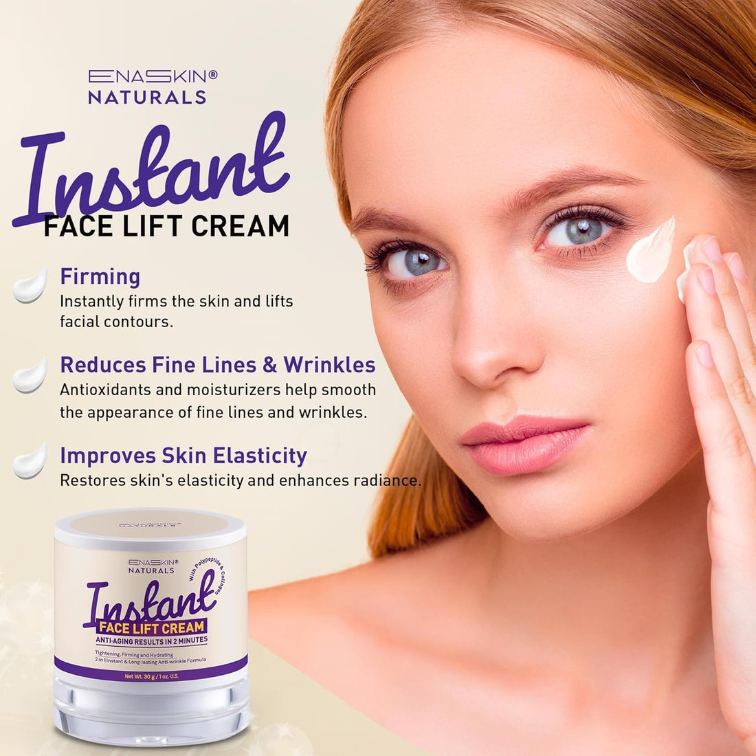Enaskin Naturals Instant Firmx Temporary Face Eye Tightener - Rapid Face Lift Cream for Fine Line & Deep Wrinkles and Pores Within Mins - Wrinkle Filler with Polypeptide & Collagen