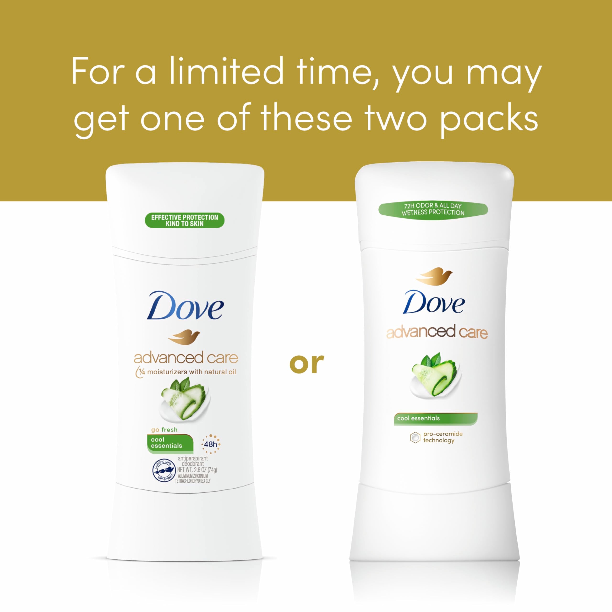 2.6 oz, 4 Count , Cool Essentials : Dove Advanced Care Antiperspirant, Cool Essentials 2.6 oz, 4 Count